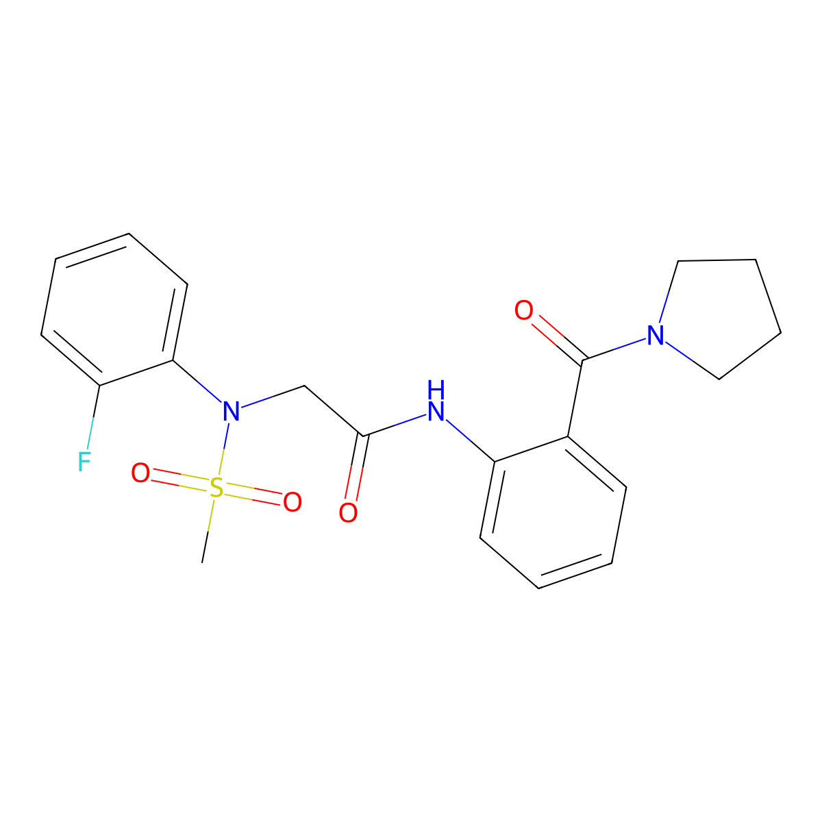 2-(2-fluoro-N-methylsulfonylanilino)-N-[2-(pyrrolidine-1-carbonyl)phenyl]acetamide molecular structure, CAS 462060-46-4