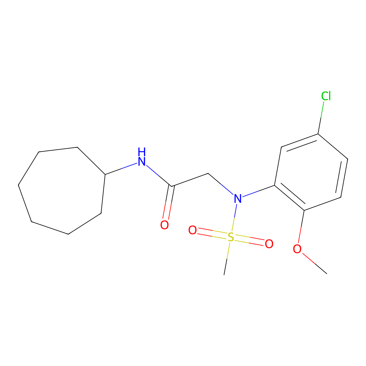 2-(5-chloro-2-methoxy-N-methylsulfonylanilino)-N-cycloheptylacetamide molecular structure, CAS 462060-67-9