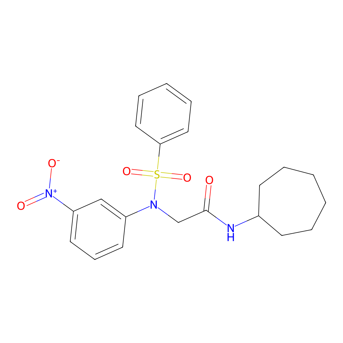 2-[N-(benzenesulfonyl)-3-nitroanilino]-N-cycloheptylacetamide molecular structure, CAS 462060-76-0