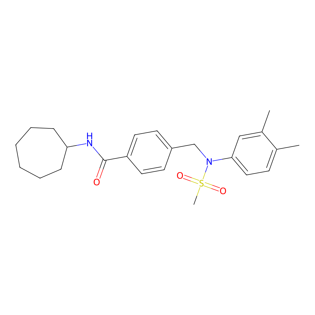 N-cycloheptyl-4-[(3,4-dimethyl-N-methylsulfonylanilino)methyl]benzamide molecular structure, CAS 462060-77-1