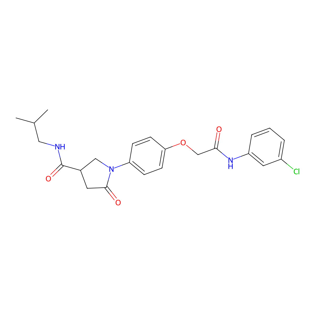 1-[4-[2-(3-chloroanilino)-2-oxoethoxy]phenyl]-N-(2-methylpropyl)-5-oxopyrrolidine-3-carboxamide molecular structure, CAS 462060-91-9