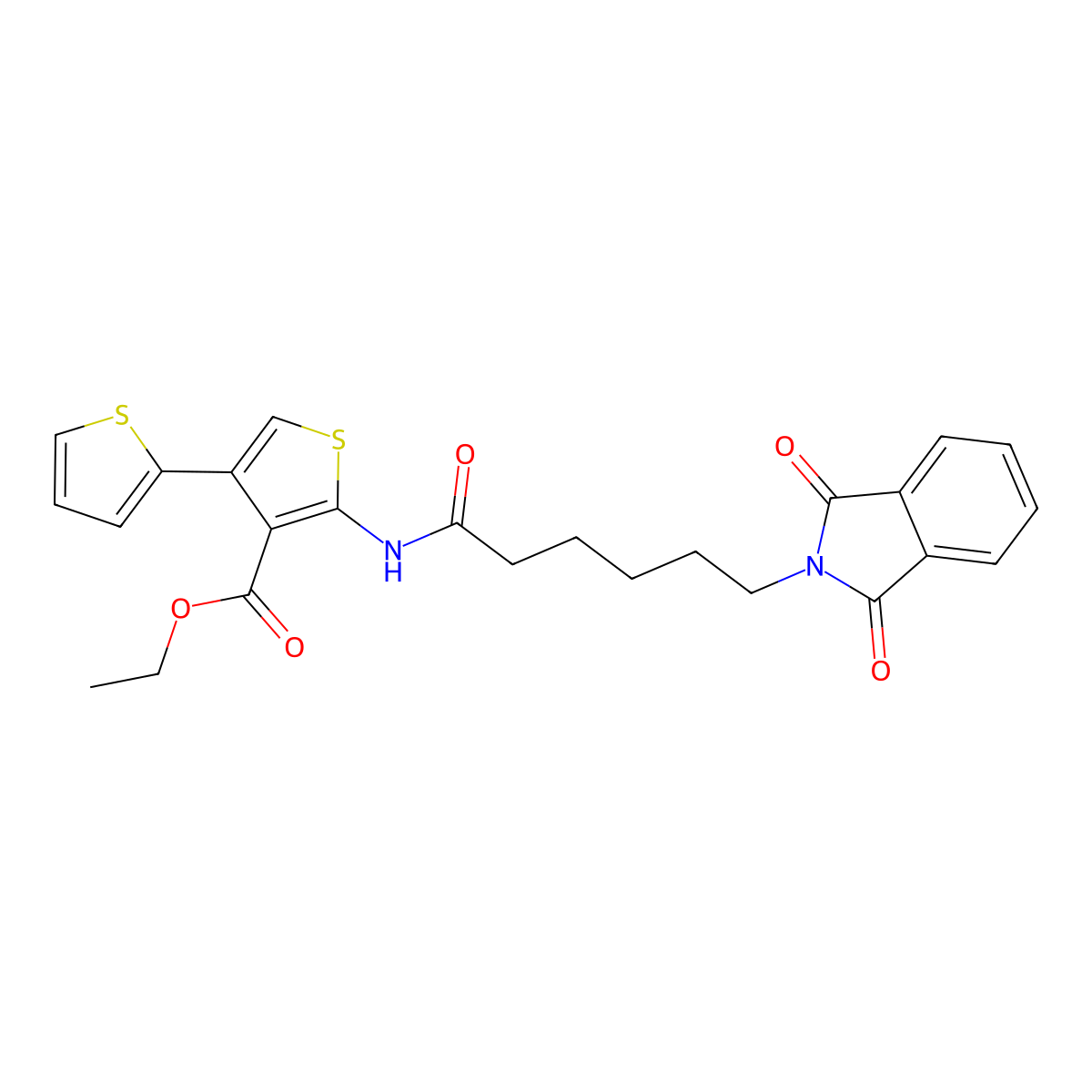 Ethyl 2-[6-(1,3-dioxoisoindol-2-yl)hexanoylamino]-4-thiophen-2-ylthiophene-3-carboxylate molecular structure, CAS 462064-20-6