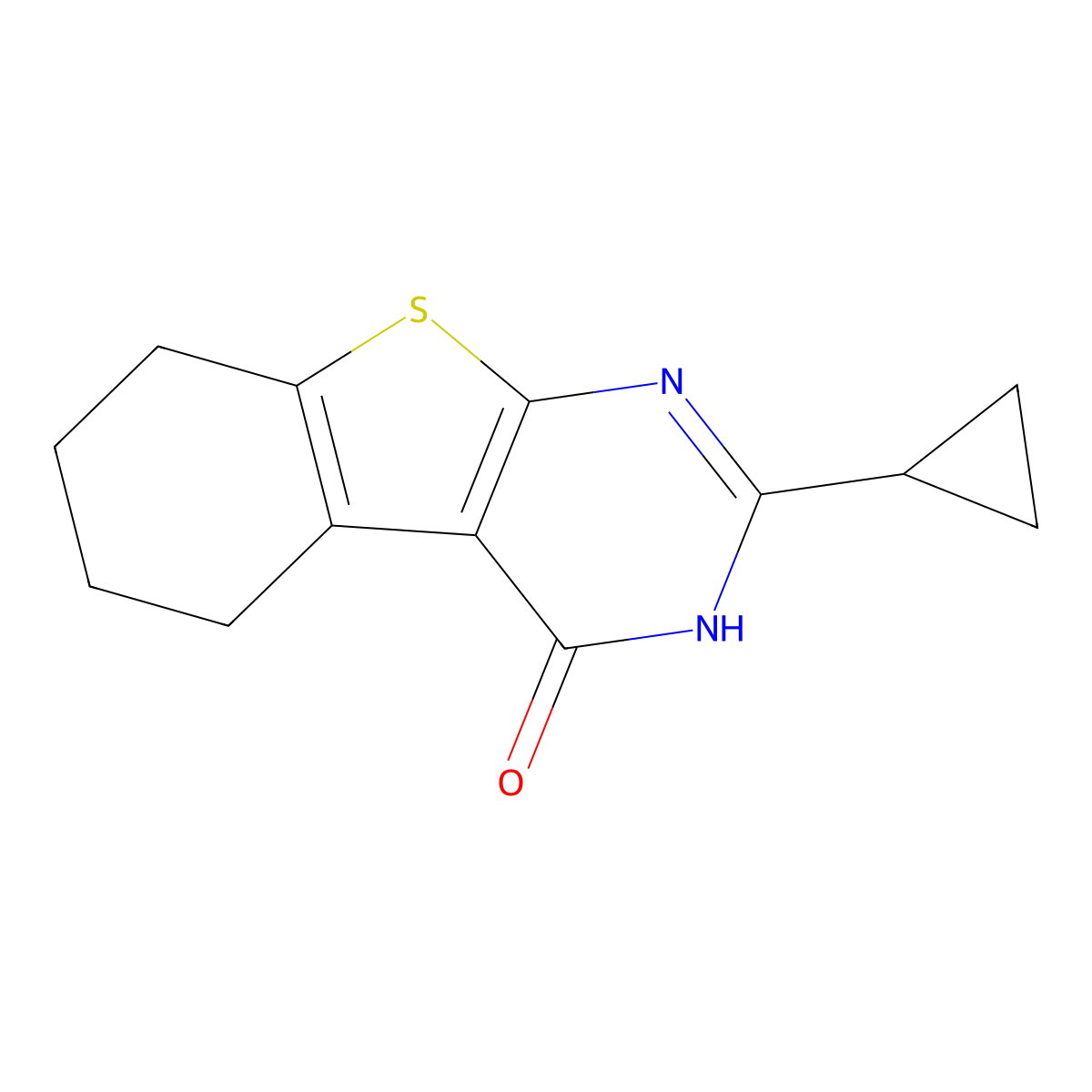2-cyclopropyl-5,6,7,8-tetrahydro-3H-[1]benzothiolo[2,3-d]pyrimidin-4-one molecular structure, CAS 462066-12-2