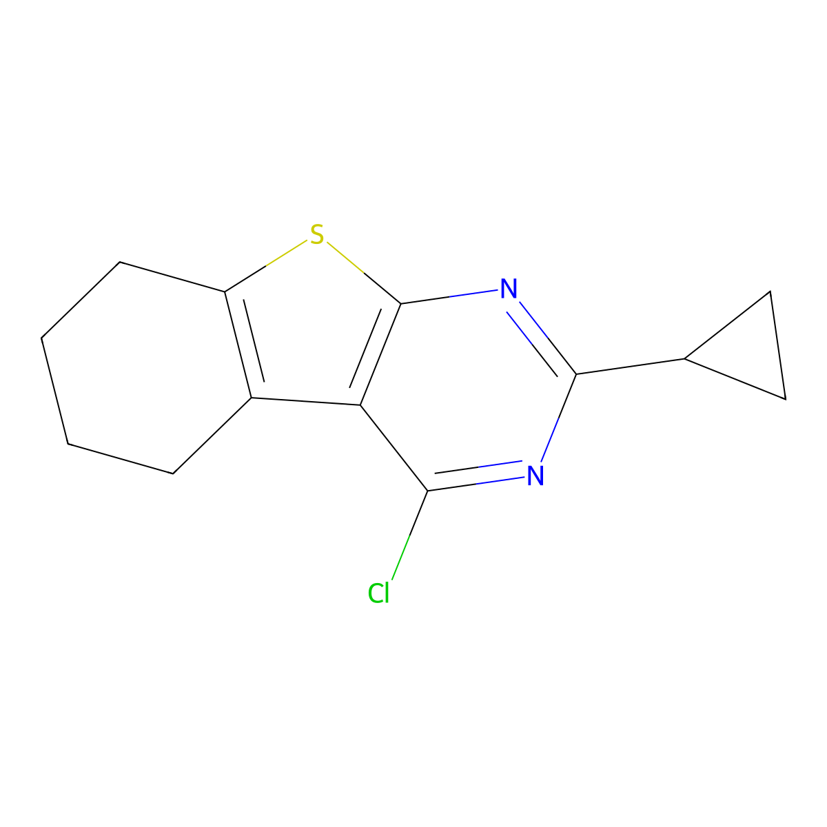 3-Chloro-5-cyclopropyl-8-thia-4,6-diazatricyclo[7.4.0.0,2,7]trideca-1(9),2,4,6-tetraene molecular structure, CAS 462066-13-3