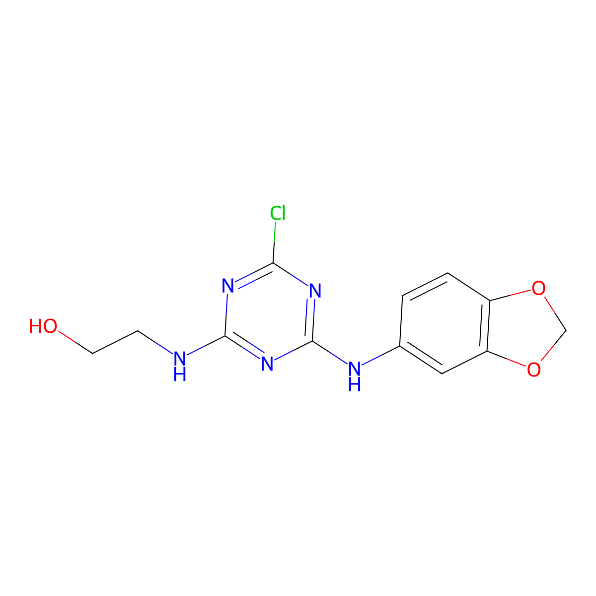 2-[4-(Benzo[1,3]dioxol-5-ylamino)-6-chloro-[1,3,5]triazin-2-ylamino]-ethanol molecular structure, CAS 462066-89-3