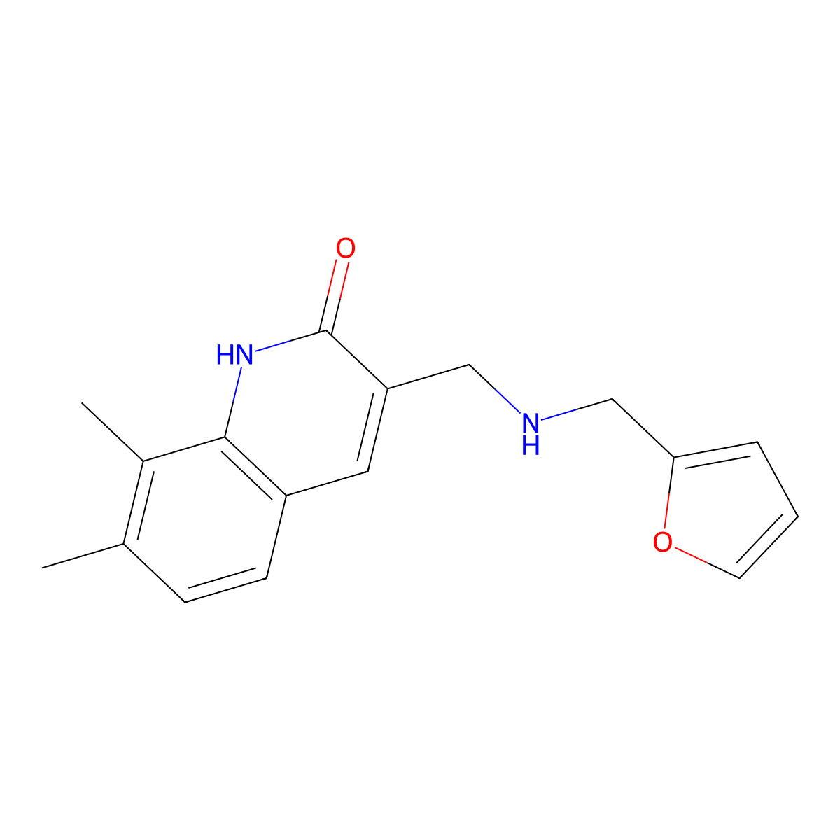 3-{[(Furan-2-ylmethyl)-amino]-methyl}-7,8-dimethyl-1H-quinolin-2-one molecular structure, CAS 462067-40-9