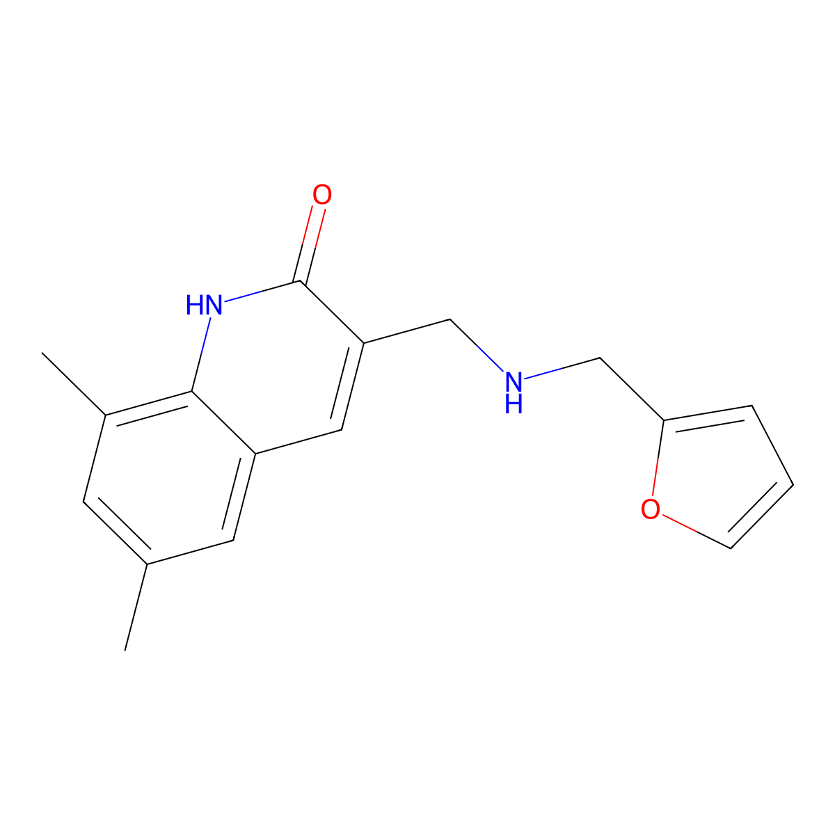 3-{[(Furan-2-ylmethyl)-amino]-methyl}-6,8-dimethyl-1H-quinolin-2-one molecular structure, CAS 462067-43-2