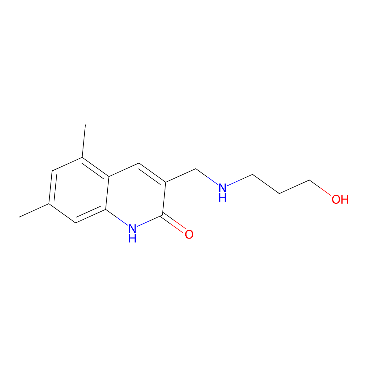 3-(((3-Hydroxypropyl)amino)methyl)-5,7-dimethylquinolin-2-ol molecular structure, CAS 462067-73-8