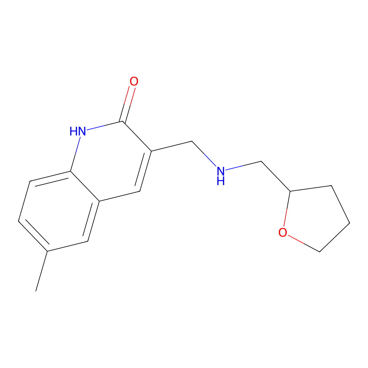 6-Methyl-3-[[[(tetrahydro-2-furanyl)methyl]amino]methyl]-2(1H)-quinolinone molecular structure, CAS 462067-91-0