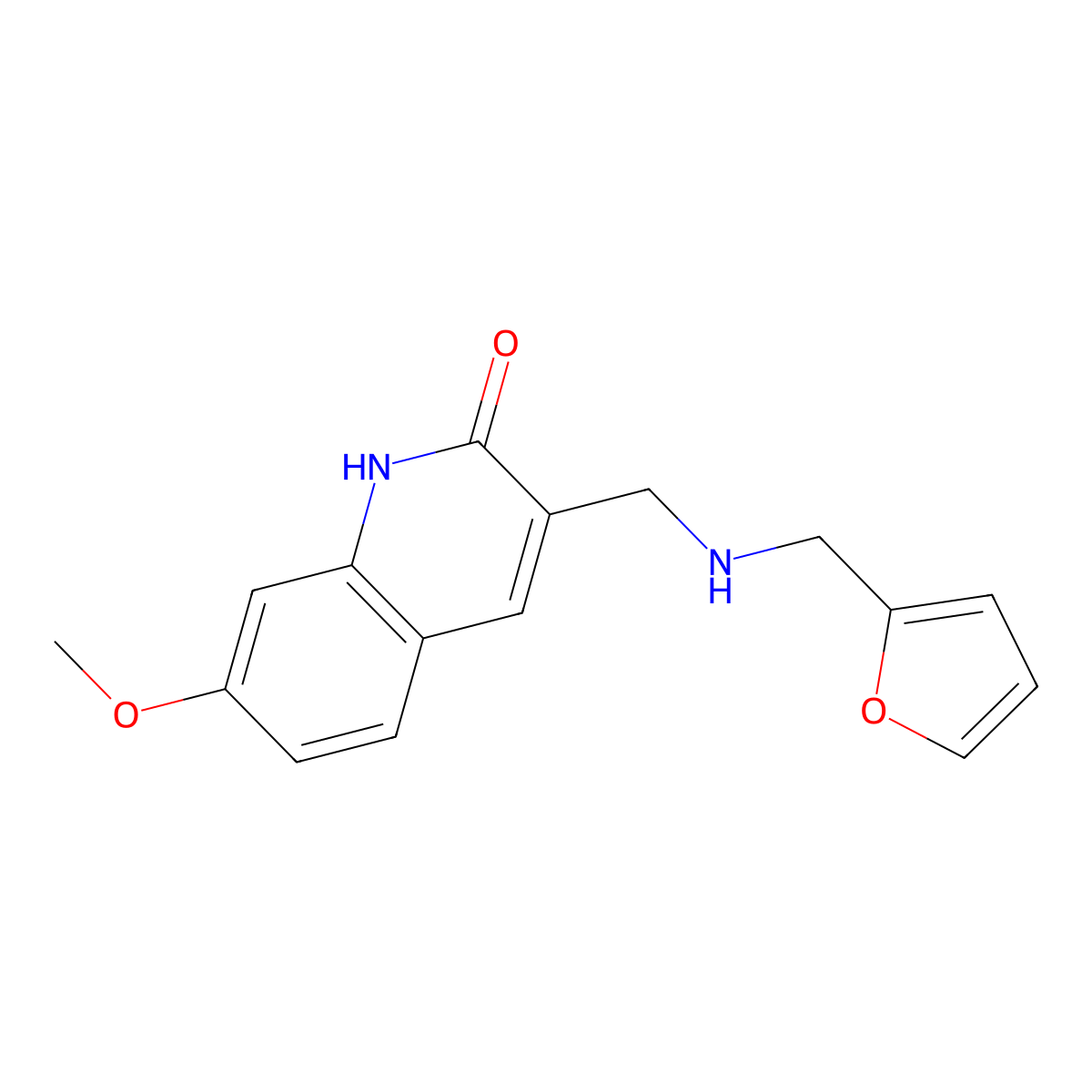 3-{[(Furan-2-ylmethyl)-amino]-methyl}-7-methoxy-1H-quinolin-2-one molecular structure, CAS 462068-03-7
