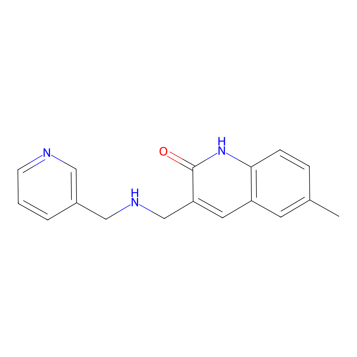 6-Methyl-3-{[(pyridin-3-ylmethyl)-amino]-methyl}-1H-quinolin-2-one molecular structure, CAS 462068-05-9