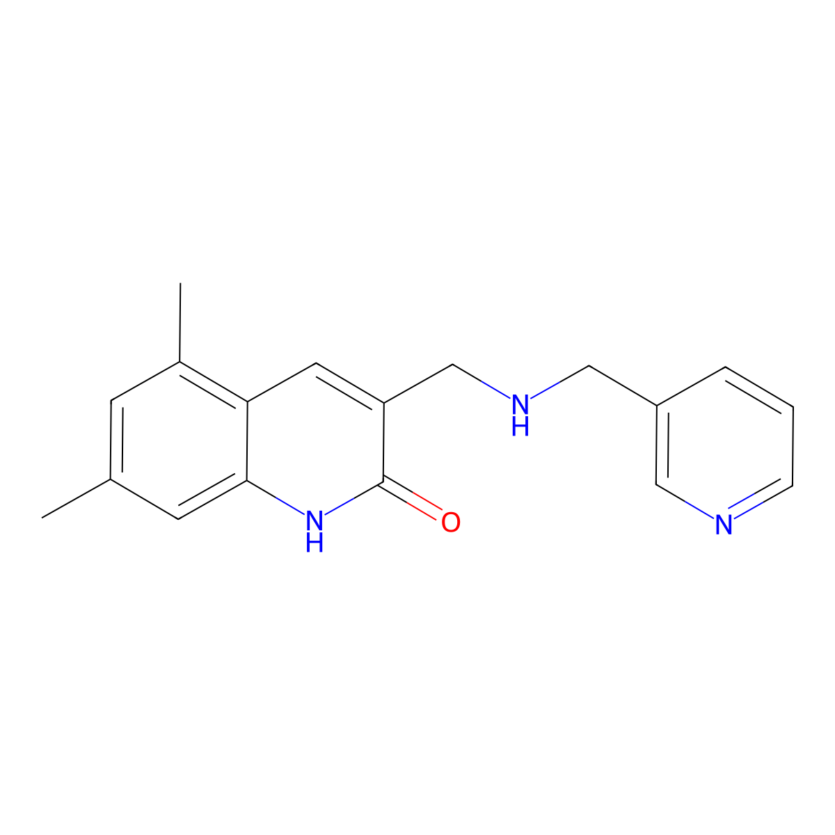 5,7-Dimethyl-3-{[(pyridin-3-ylmethyl)-amino]-methyl}-1H-quinolin-2-one molecular structure, CAS 462068-06-0