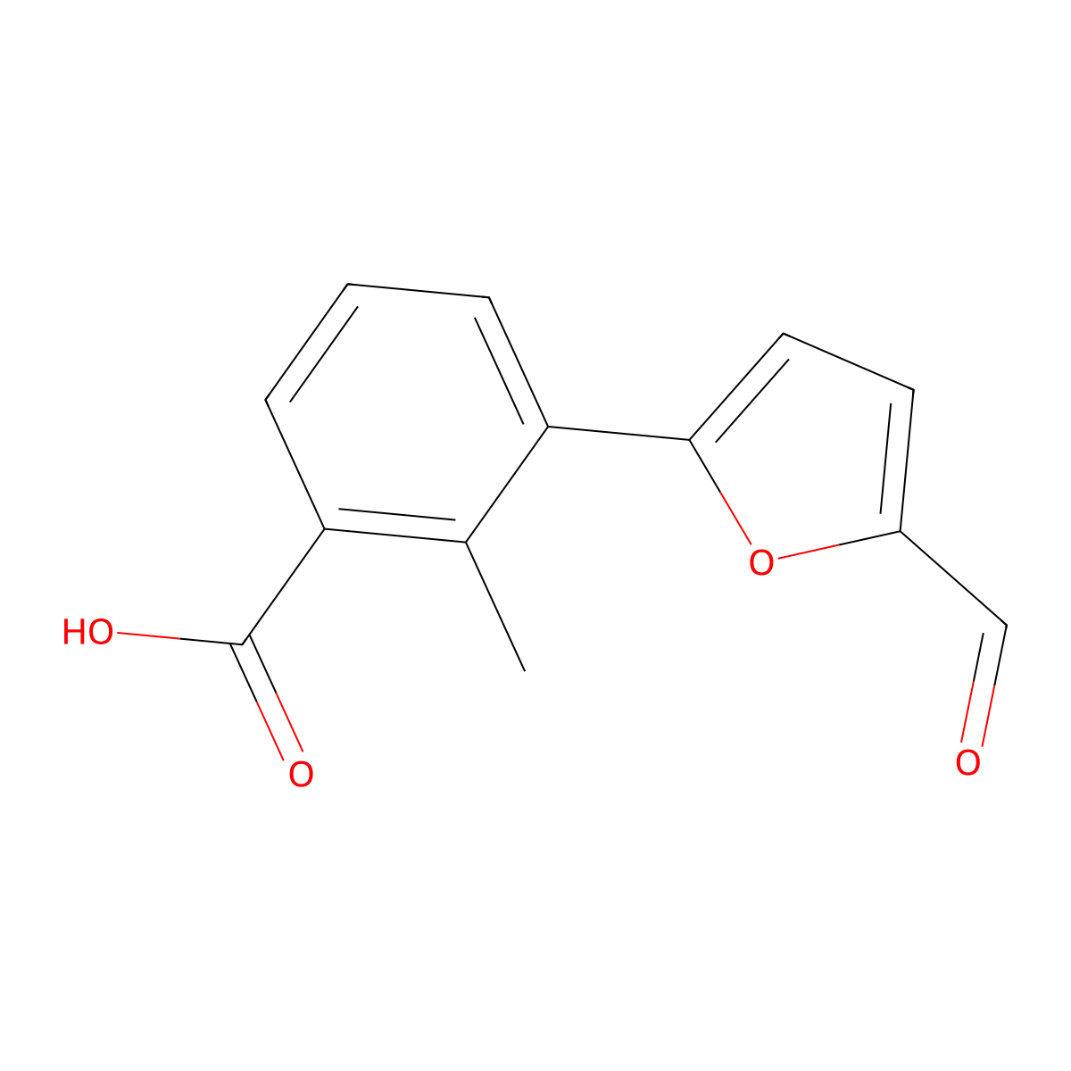 3-(5-Formyl-furan-2-yl)-2-methyl-benzoic acid molecular structure, CAS 462068-41-3