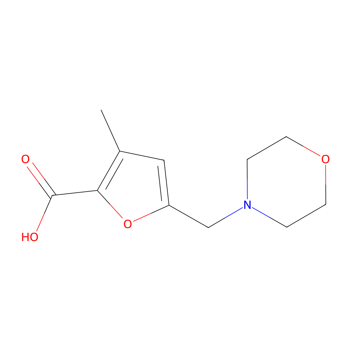 3-Methyl-5-(morpholinomethyl)furan-2-carboxylic acid molecular structure, CAS 462068-56-0