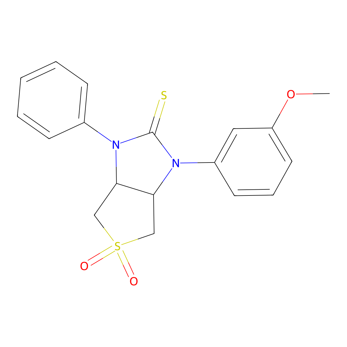 1-(3-methoxyphenyl)-3-phenyltetrahydro-1H-thieno[3,4-d]imidazole-2(3H)-thione 5,5-dioxide molecular structure, CAS 462069-20-1