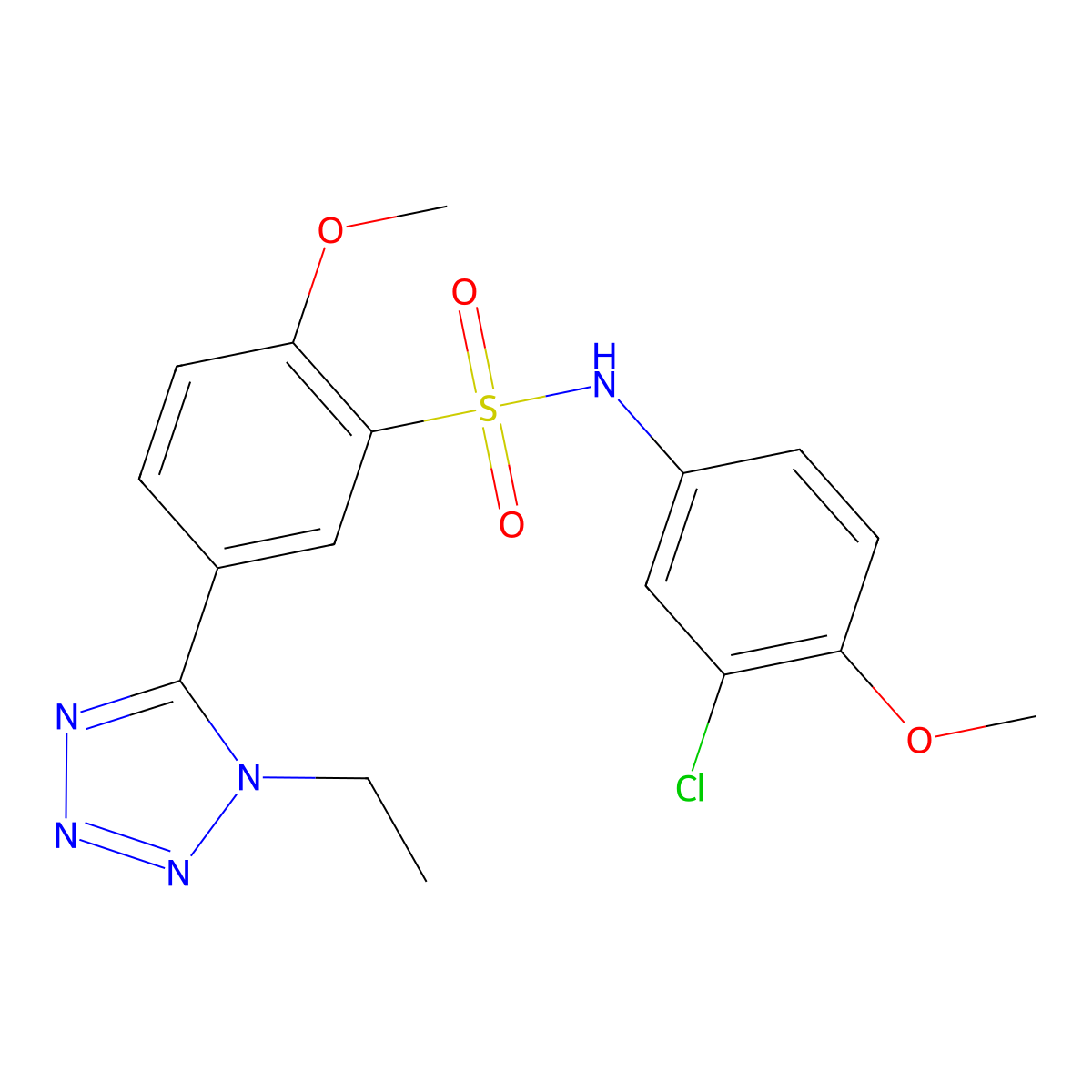 N-(3-chloro-4-methoxyphenyl)-5-(1-ethyl-1H-1,2,3,4-tetrazol-5-yl)-2-methoxybenzene-1-sulfonamide molecular structure, CAS 462069-59-6