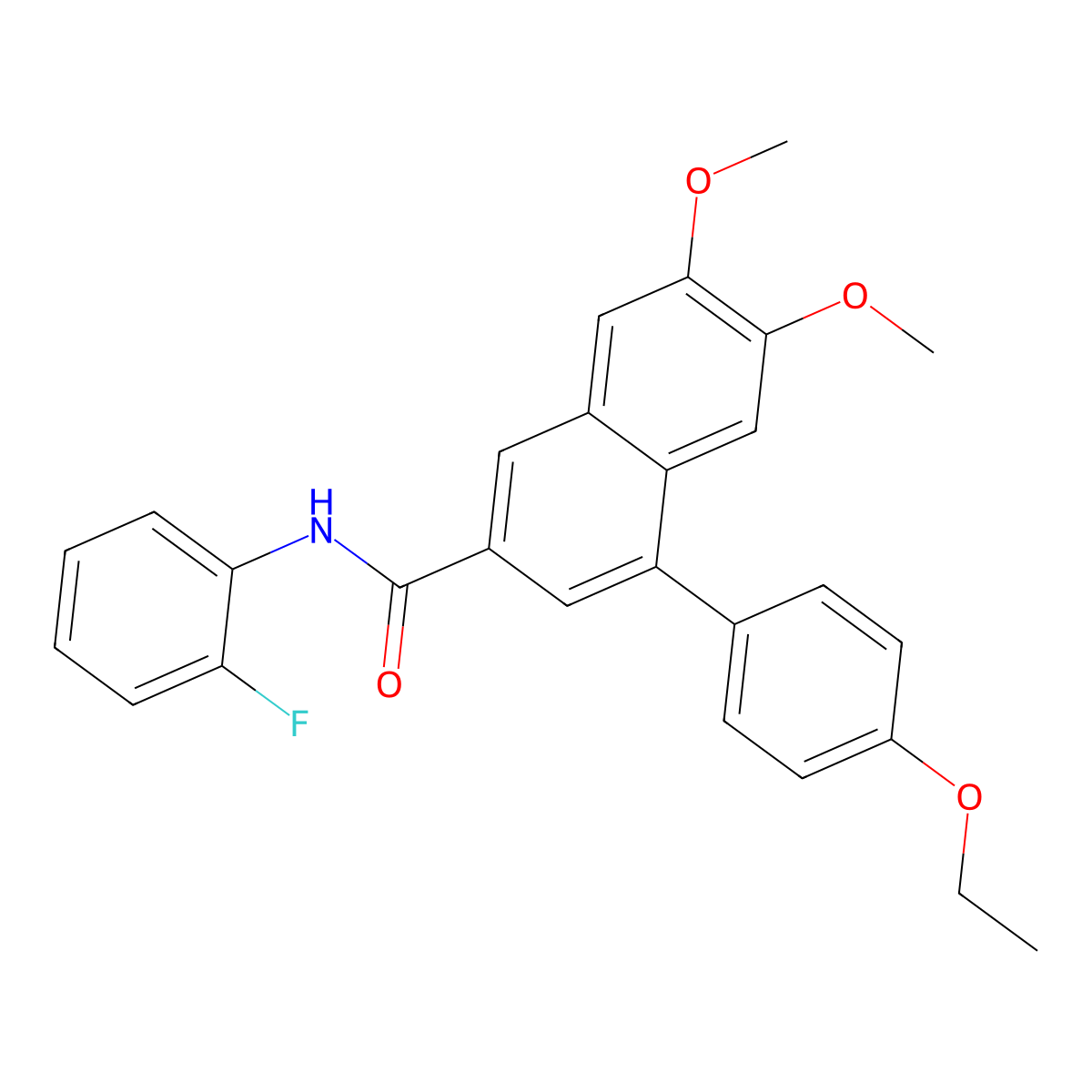 4-(4-ethoxyphenyl)-N-(2-fluorophenyl)-6,7-dimethoxynaphthalene-2-carboxamide molecular structure, CAS 462069-62-1