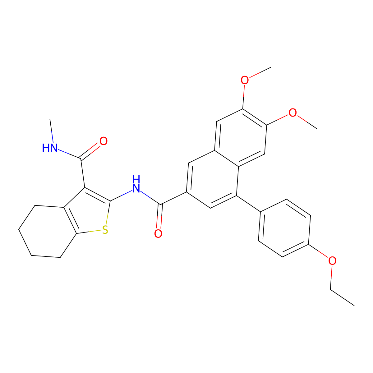 2-({[4-(4-ethoxyphenyl)-6,7-dimethoxynaphthalen-2-yl]carbonyl}amino)-N-methyl-4,5,6,7-tetrahydro-1-benzothiophene-3-carboxamide molecular structure, CAS 462069-66-5