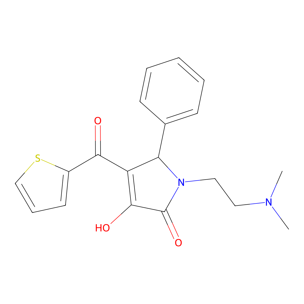 1-(2-(dimethylamino)ethyl)-3-hydroxy-5-phenyl-4-(thiophene-2-carbonyl)-1H-pyrrol-2(5H)-one molecular structure, CAS 462069-71-2