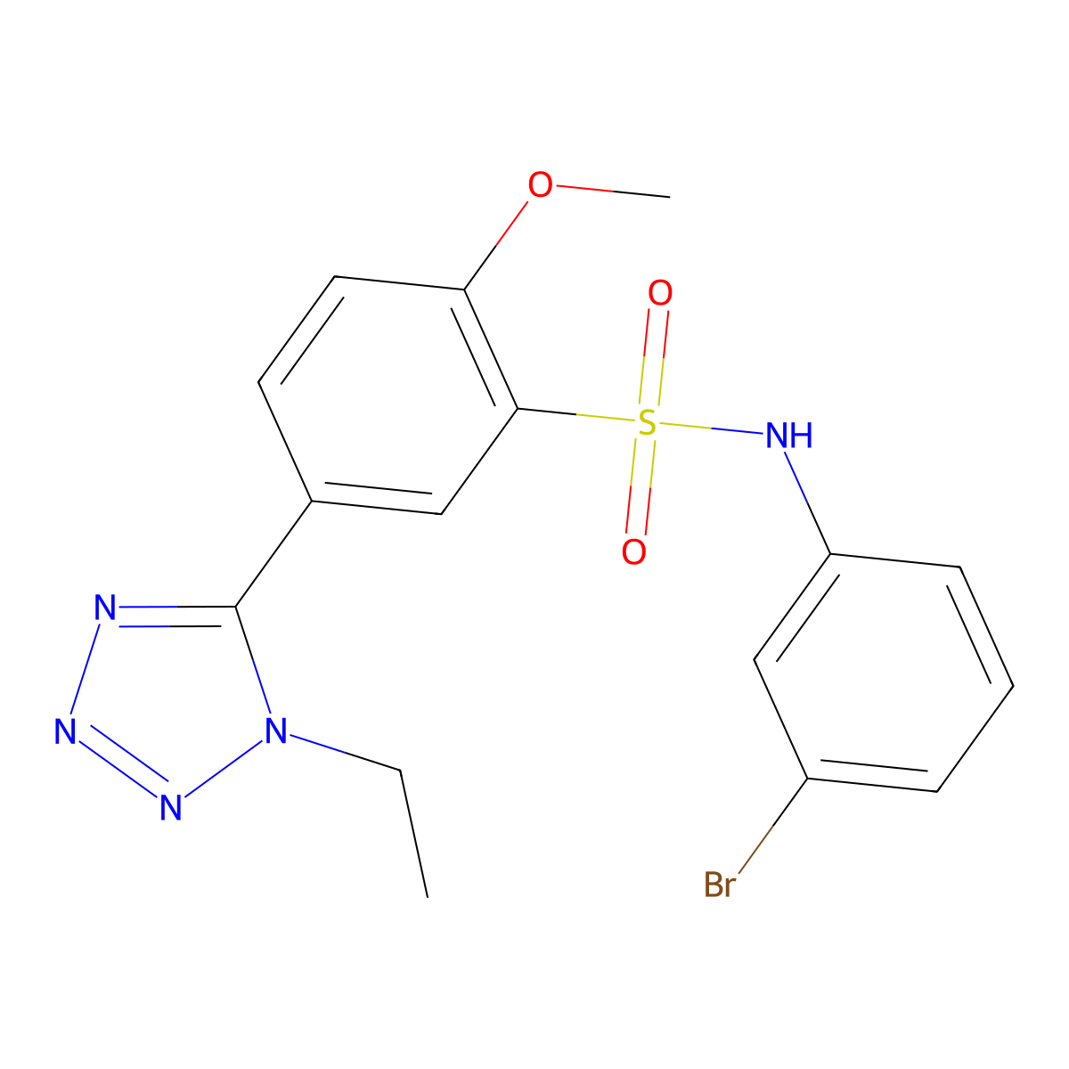 N-(3-bromophenyl)-5-(1-ethyl-1H-1,2,3,4-tetrazol-5-yl)-2-methoxybenzene-1-sulfonamide molecular structure, CAS 462069-74-5