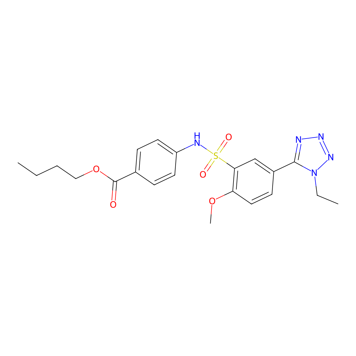 Butyl 4-[[5-(1-ethyltetrazol-5-yl)-2-methoxyphenyl]sulfonylamino]benzoate molecular structure, CAS 462069-77-8