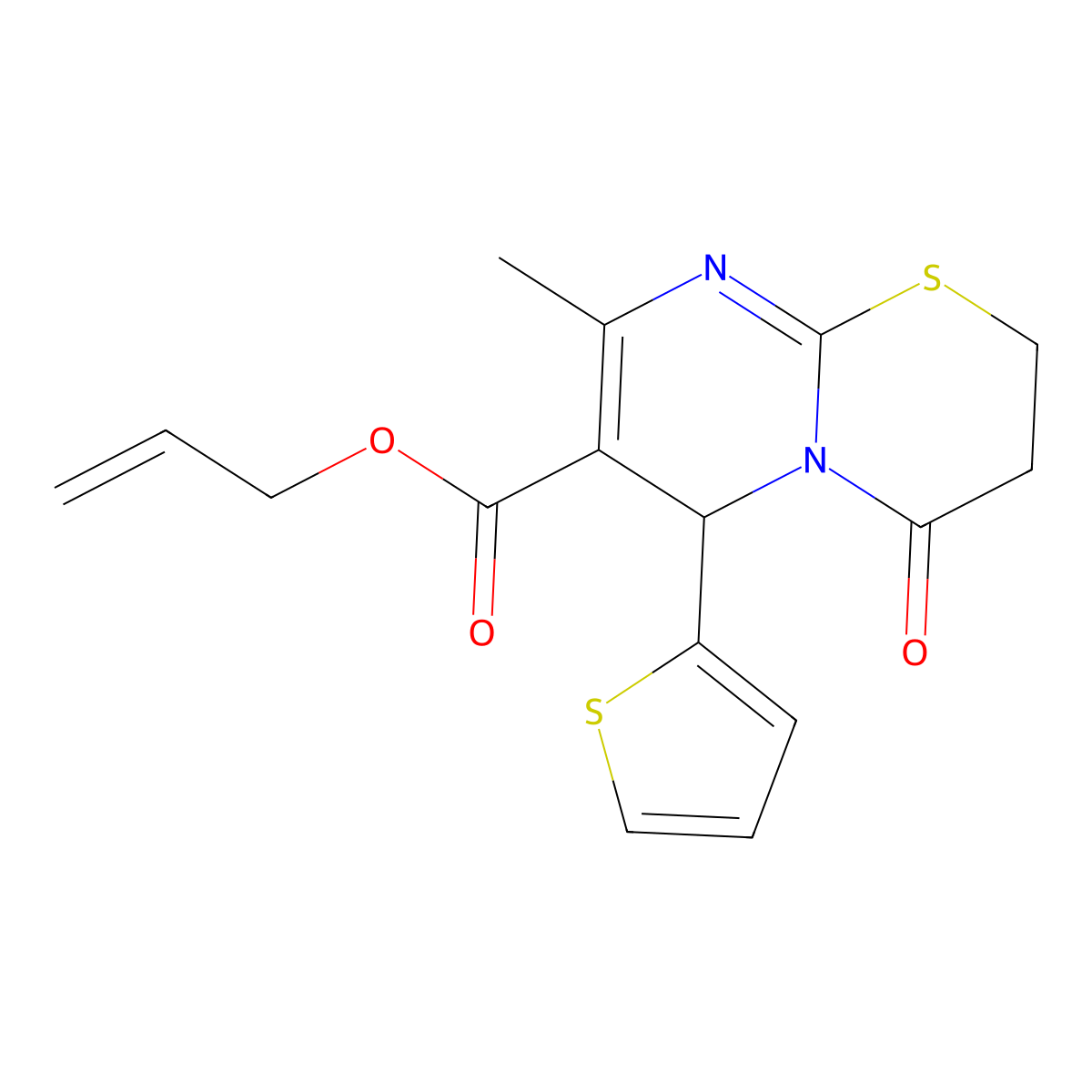 prop-2-enyl 8-methyl-4-oxo-6-thiophen-2-yl-3,6-dihydro-2H-pyrimido[2,1-b][1,3]thiazine-7-carboxylate molecular structure, CAS 462069-81-4