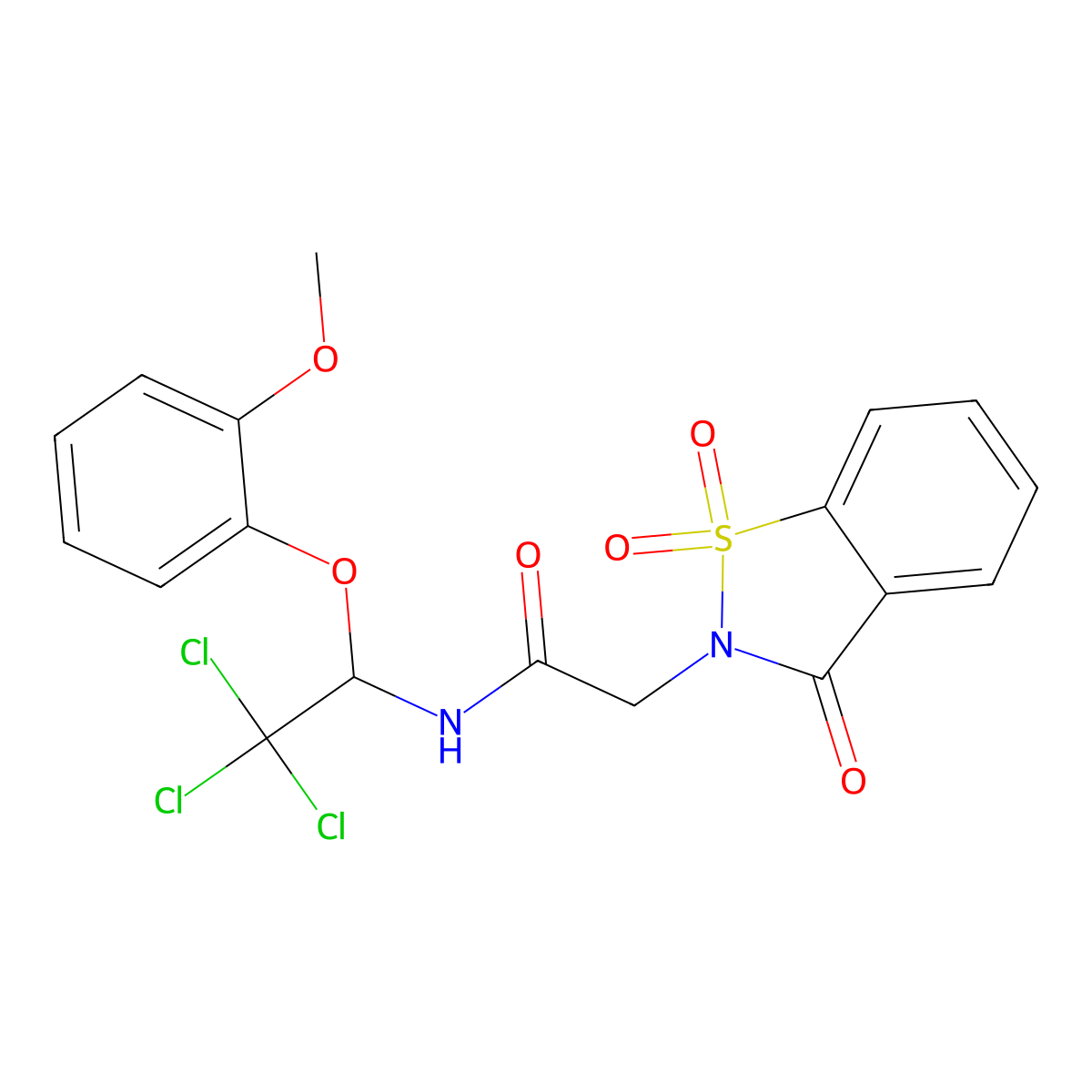2-(1,1-dioxido-3-oxo-1,2-benzothiazol-2(3H)-yl)-N-[2,2,2-trichloro-1-(2-methoxyphenoxy)ethyl]acetamide molecular structure, CAS 462069-84-7