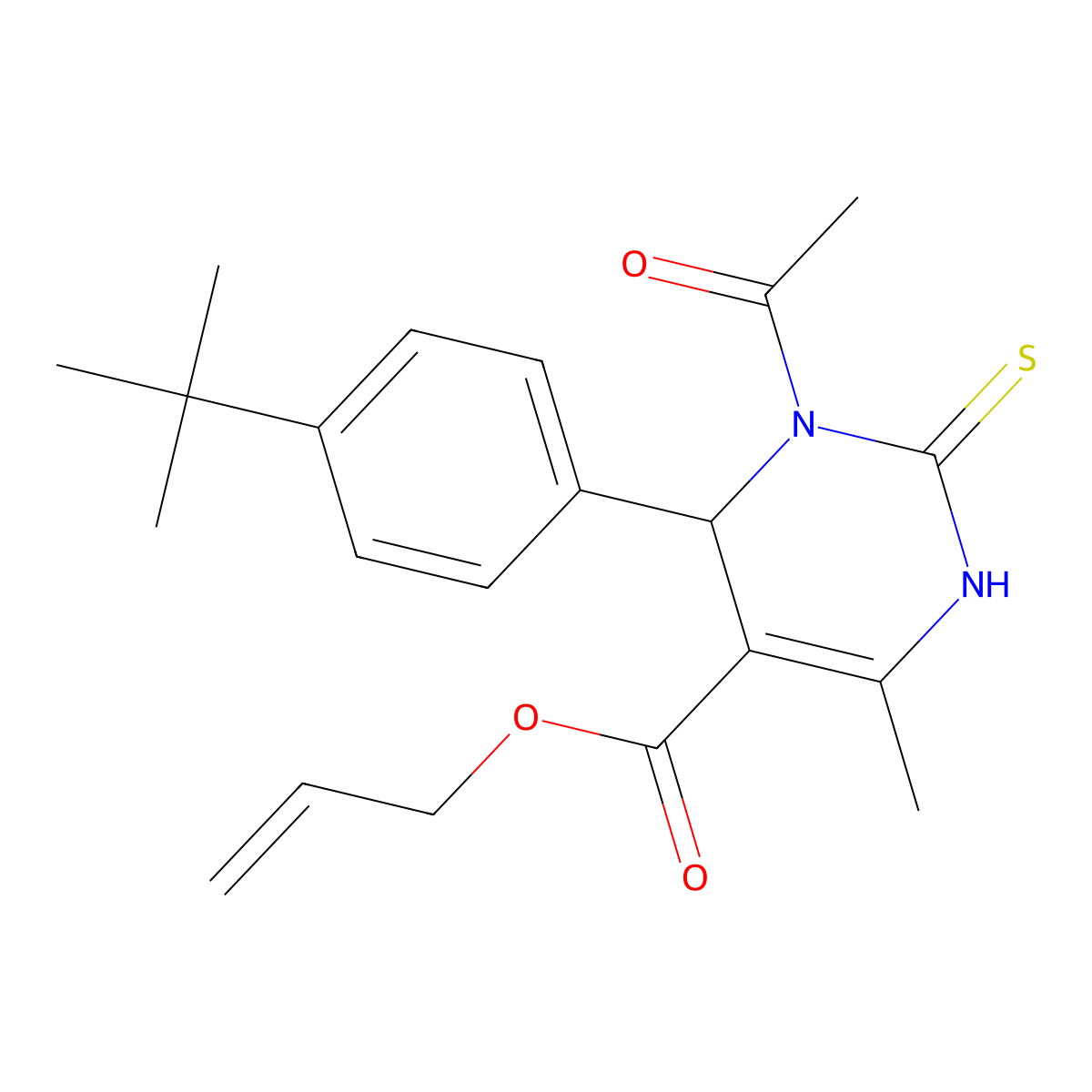 Prop-2-en-1-yl 3-acetyl-4-(4-tert-butylphenyl)-6-methyl-2-thioxo-1,2,3,4-tetrahydropyrimidine-5-carboxylate molecular structure, CAS 462069-86-9