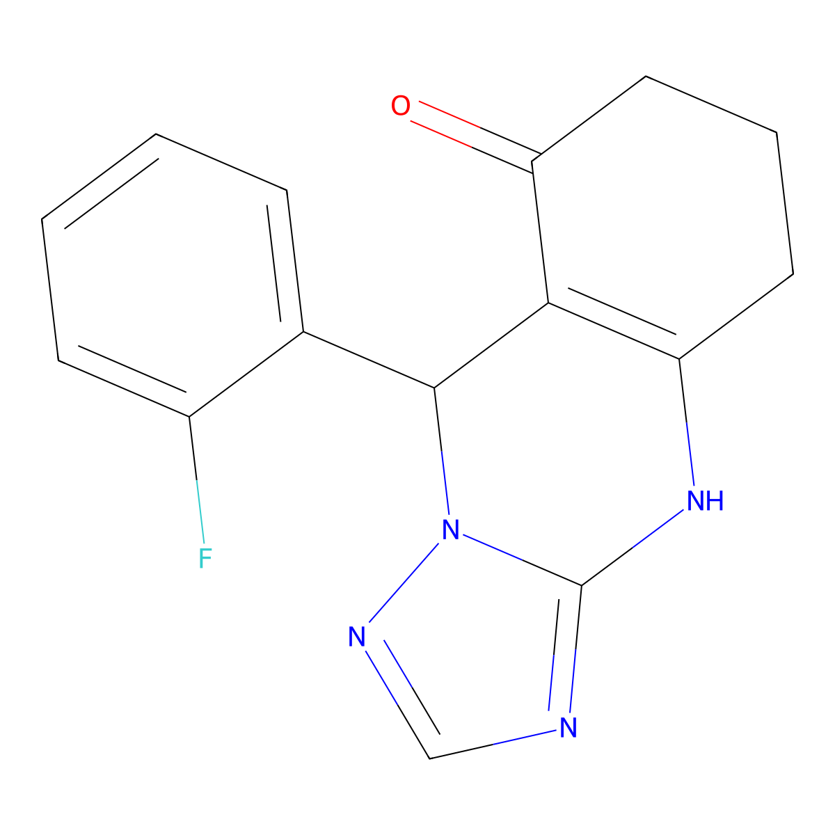 9-(2-fluorophenyl)-5,6,7,9-tetrahydro[1,2,4]triazolo[5,1-b]quinazolin-8(4H)-one molecular structure, CAS 462070-04-8