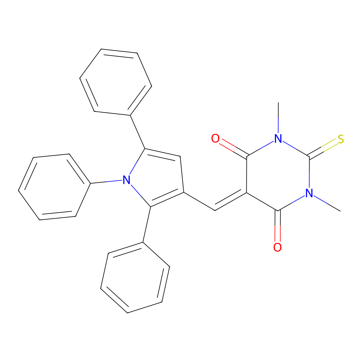 1,3-dimethyl-2-thioxo-5-[(1,2,5-triphenyl-1H-pyrrol-3-yl)methylidene]dihydropyrimidine-4,6(1H,5H)-dione molecular structure, CAS 462075-94-1