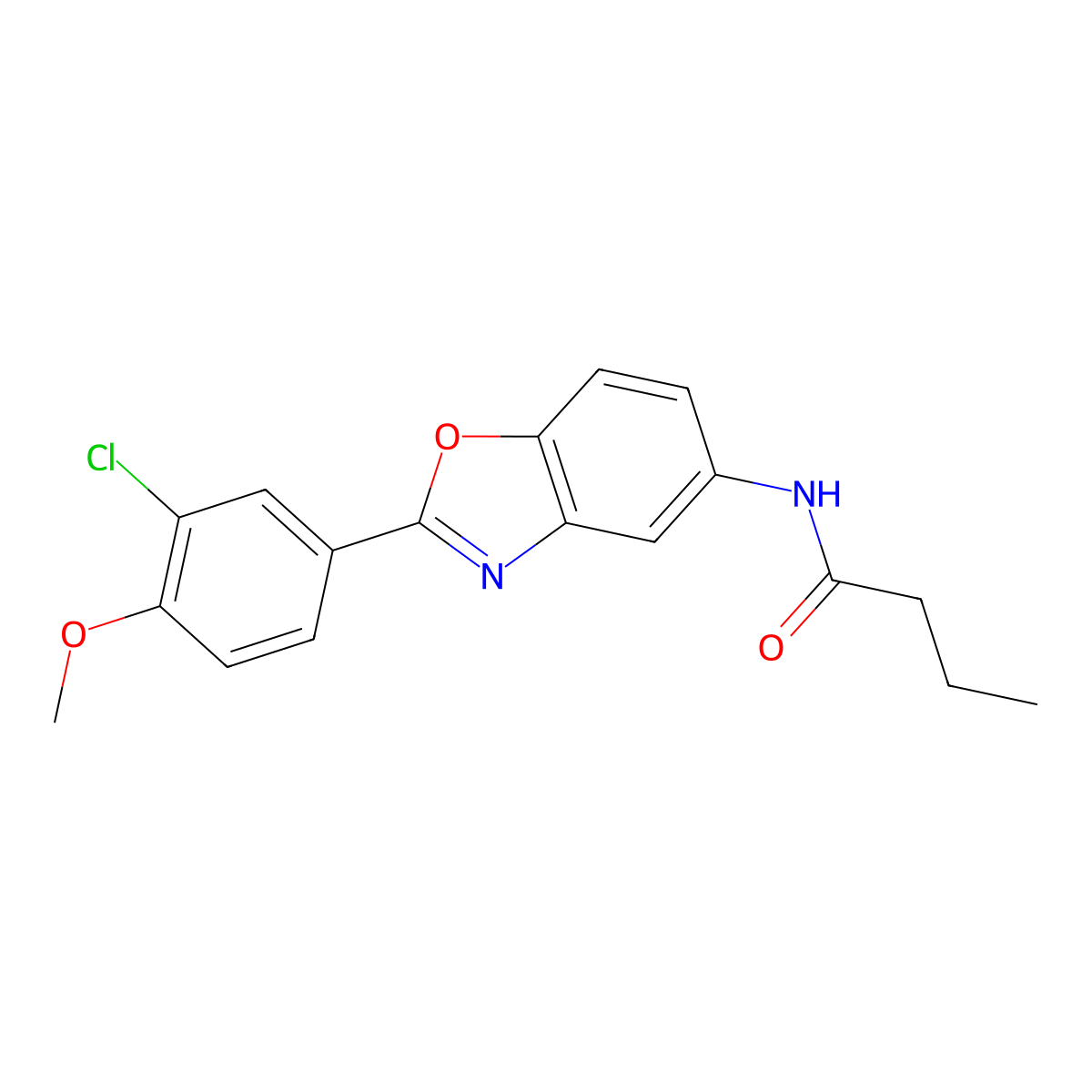 N-[2-(3-chloro-4-methoxyphenyl)-1,3-benzoxazol-5-yl]butanamide molecular structure, CAS 462079-97-6