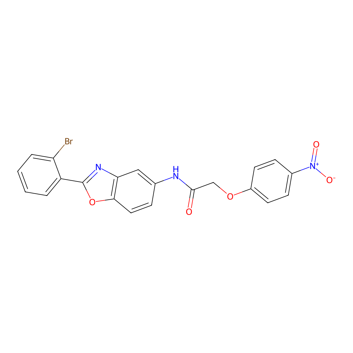 N-[2-(2-bromophenyl)-1,3-benzoxazol-5-yl]-2-(4-nitrophenoxy)acetamide molecular structure, CAS 462080-36-0