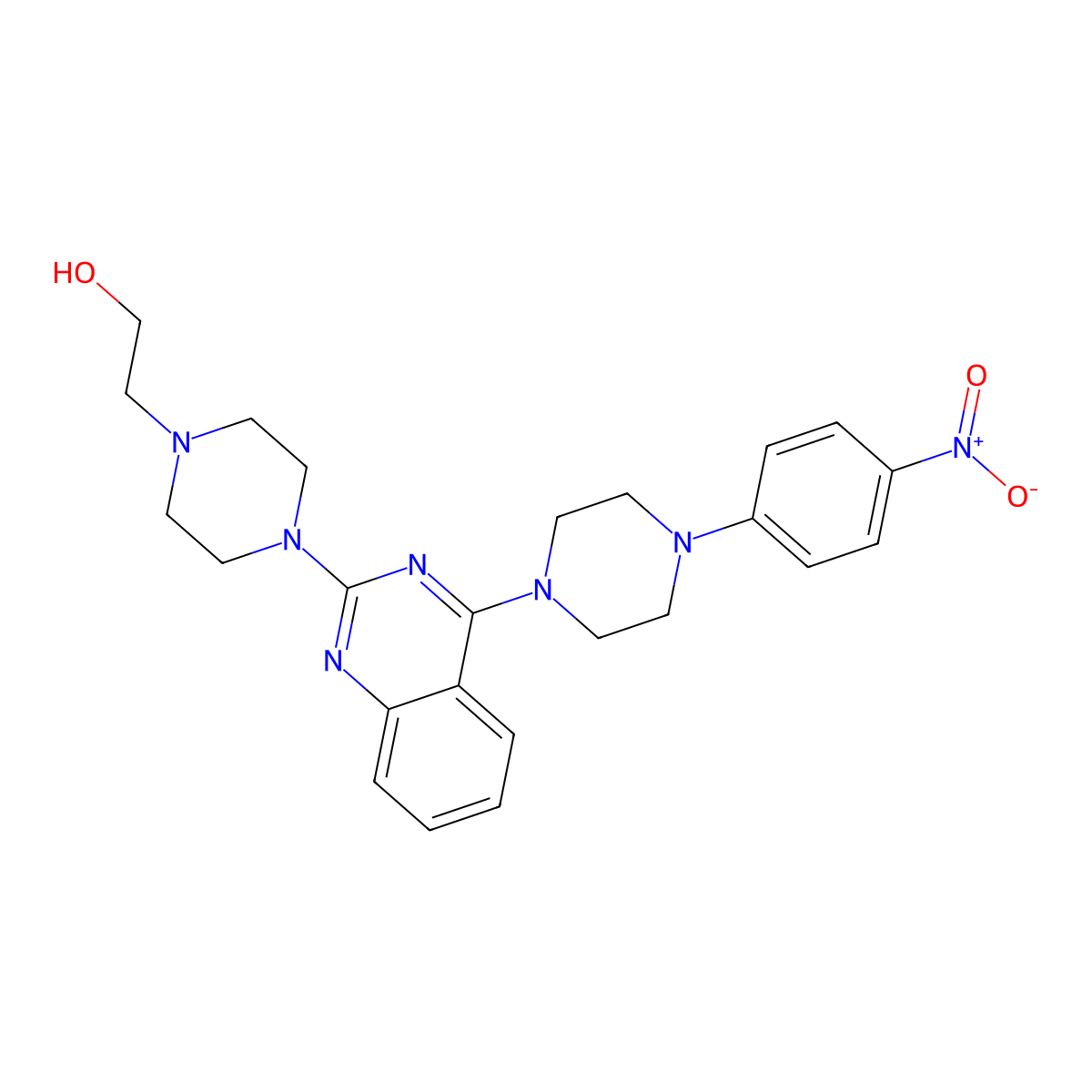2-(4-{4-[4-(4-Nitrophenyl)piperazin-1-yl]quinazolin-2-yl}piperazin-1-yl)ethanol molecular structure, CAS 462082-00-4