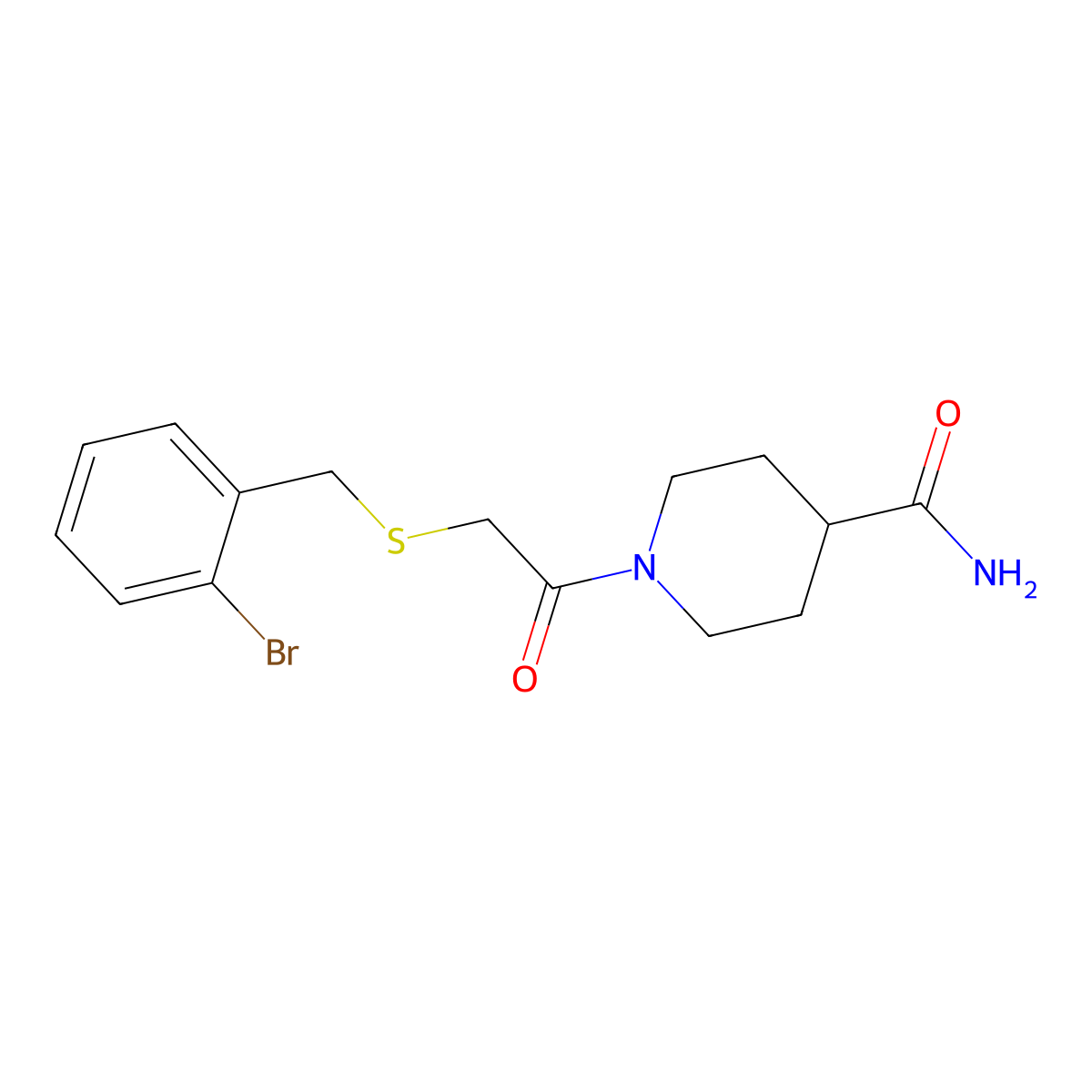 1-{[(2-Bromobenzyl)sulfanyl]acetyl}piperidine-4-carboxamide molecular structure, CAS 462082-53-7