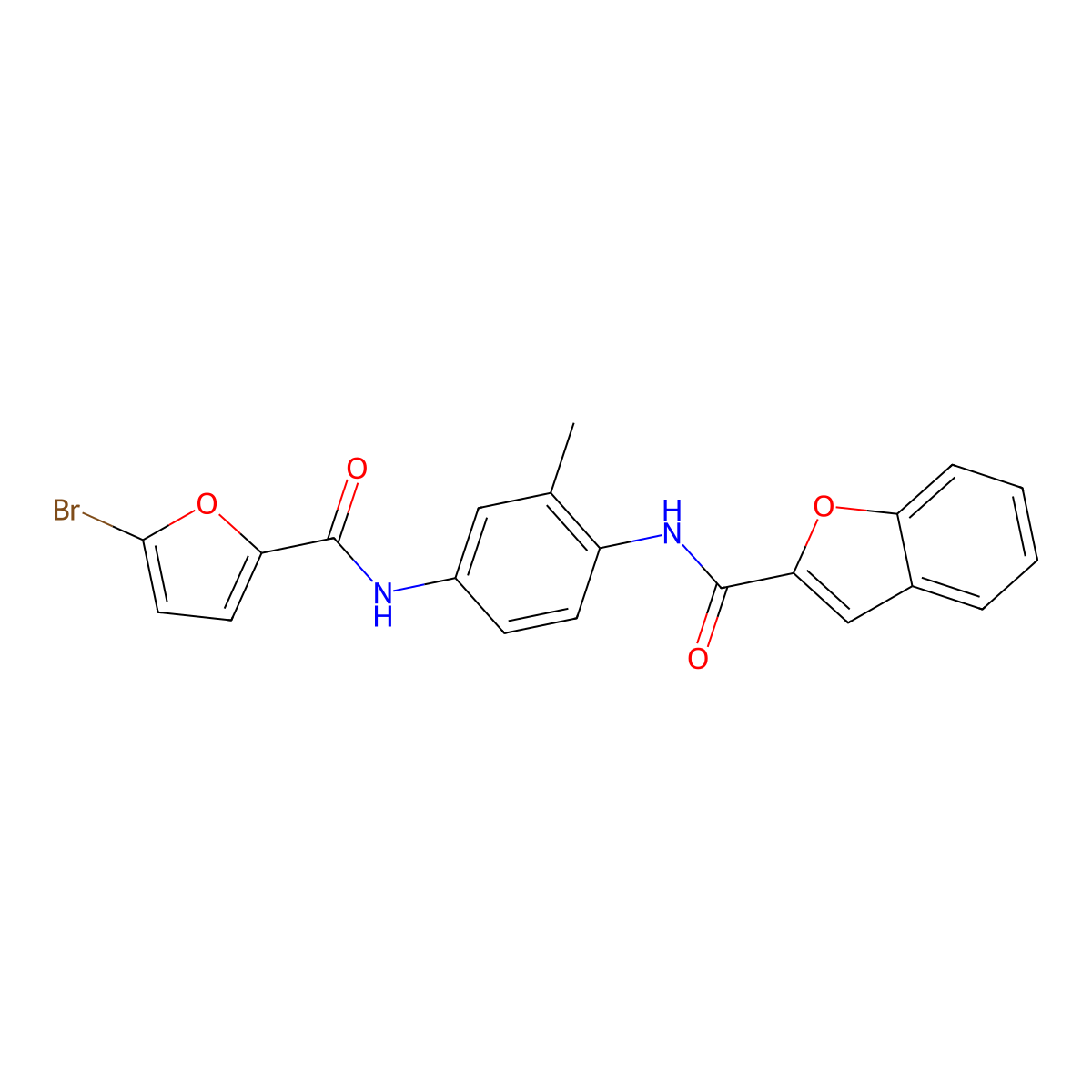 N-[4-[(5-bromofuran-2-carbonyl)amino]-2-methylphenyl]-1-benzofuran-2-carboxamide molecular structure, CAS 462082-58-2