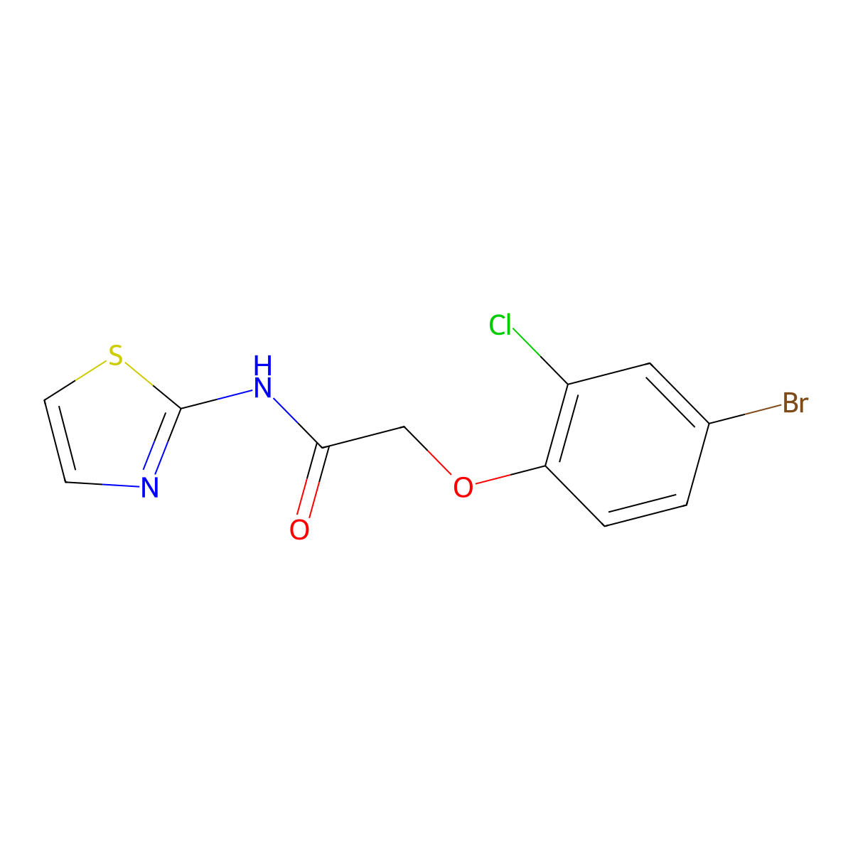 2-(4-bromo-2-chlorophenoxy)-N-(1,3-thiazol-2-yl)acetamide molecular structure, CAS 462082-61-7