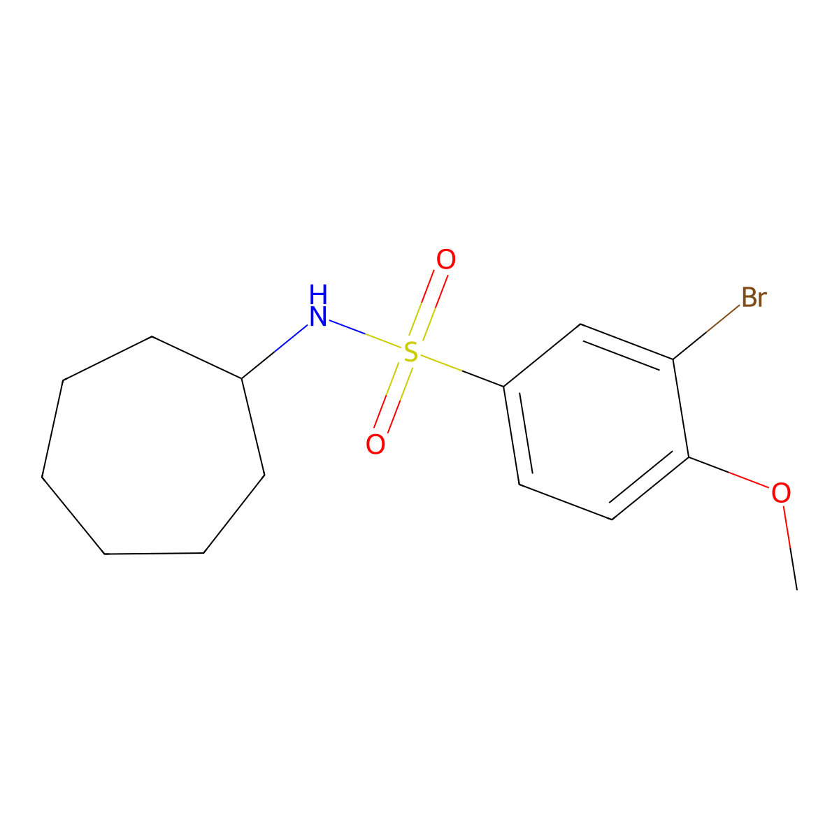 3-bromo-N-cycloheptyl-4-methoxybenzenesulfonamide molecular structure, CAS 462083-02-9