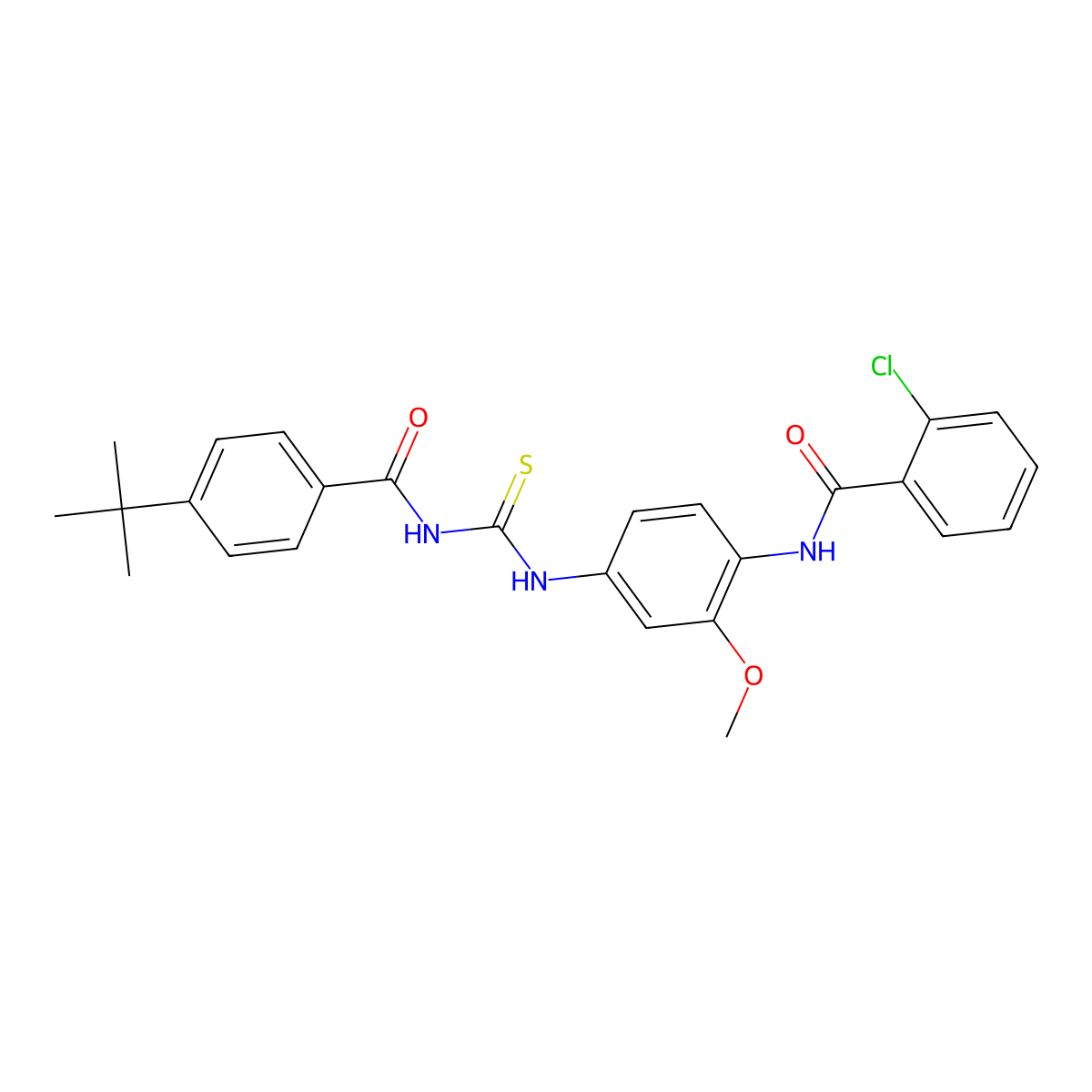 N-[4-({[(4-tert-butylphenyl)carbonyl]carbamothioyl}amino)-2-methoxyphenyl]-2-chlorobenzamide molecular structure, CAS 462083-49-4