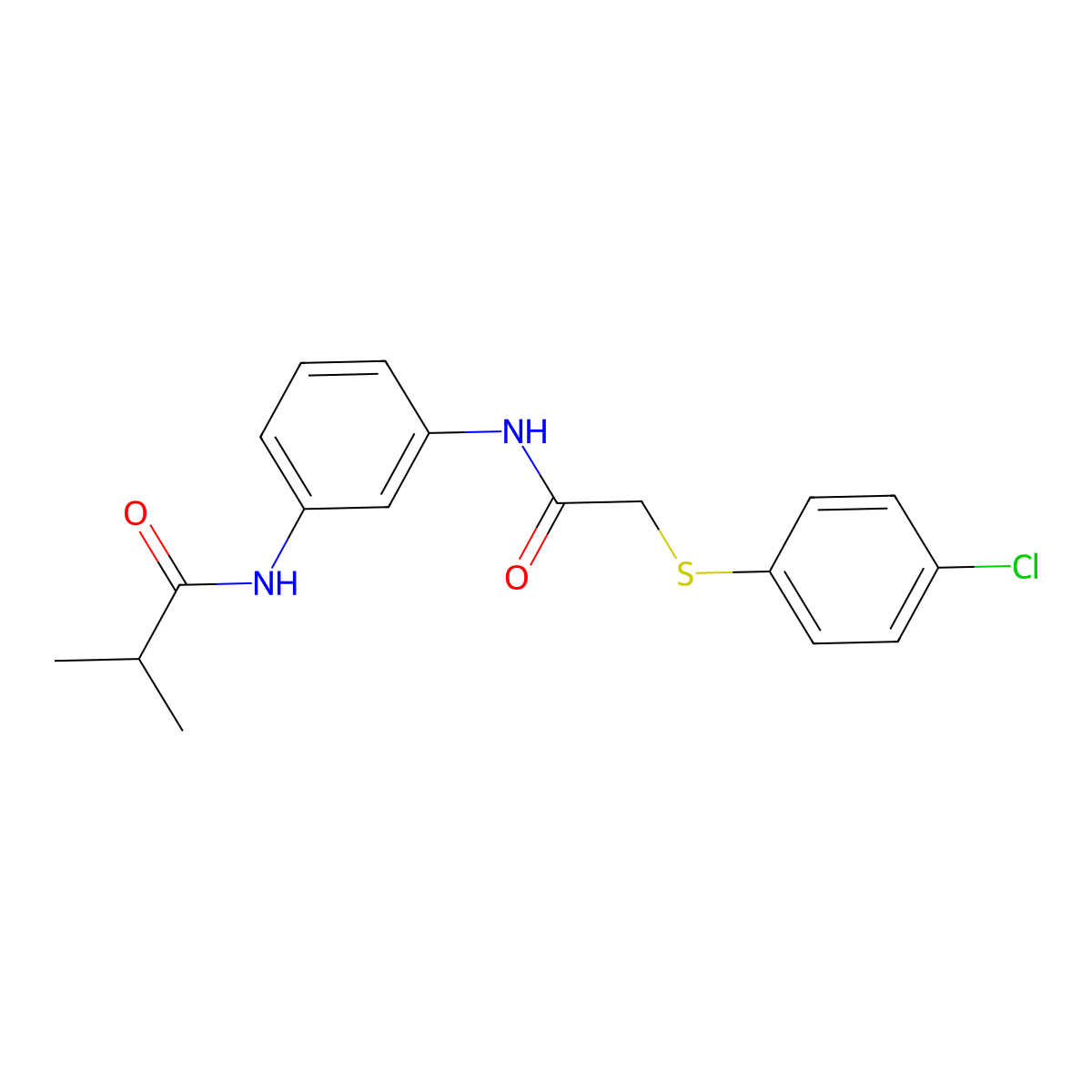 N-[3-[[2-(4-chlorophenyl)sulfanylacetyl]amino]phenyl]-2-methylpropanamide molecular structure, CAS 462084-03-3