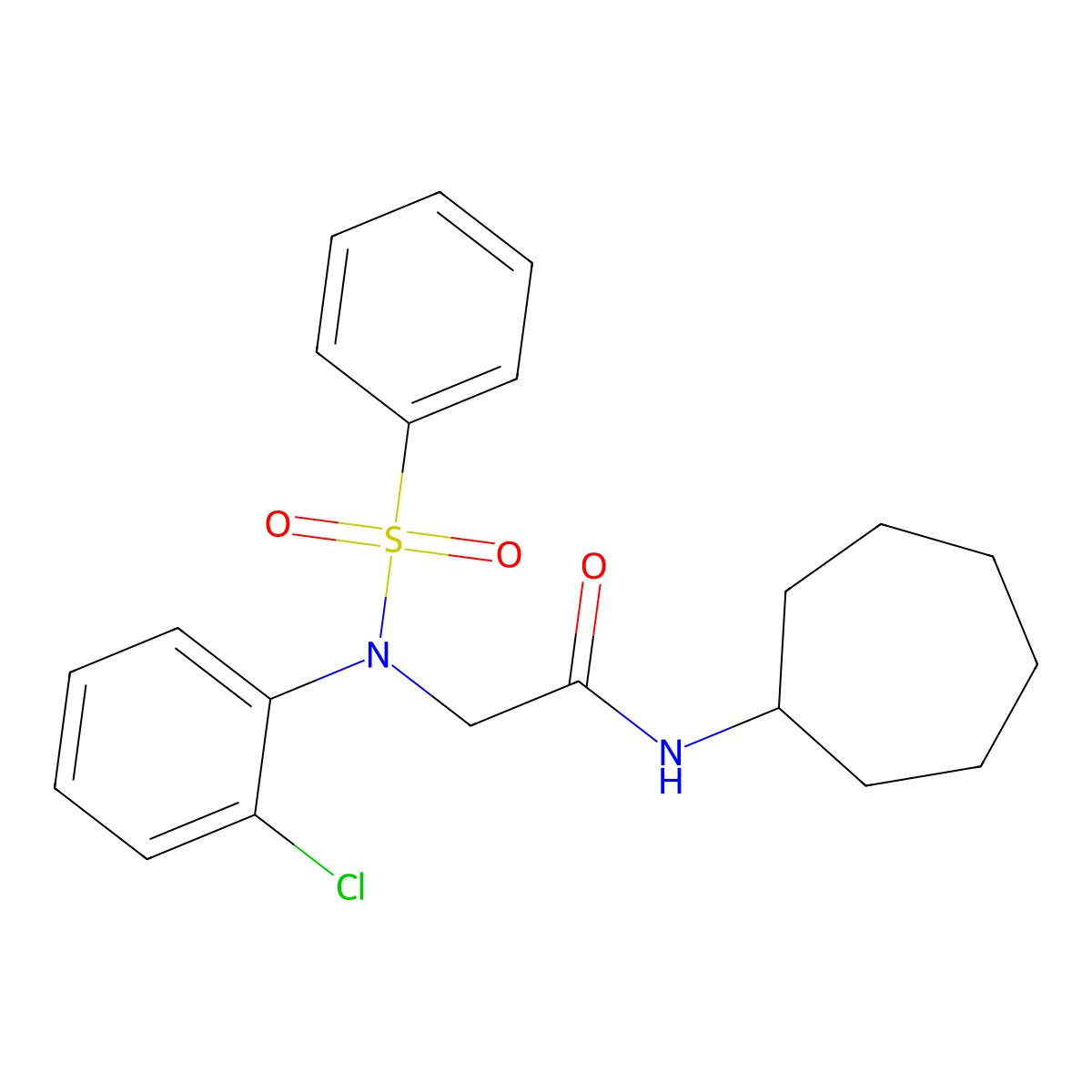 2-[N-(benzenesulfonyl)-2-chloroanilino]-N-cycloheptylacetamide molecular structure, CAS 462084-78-2