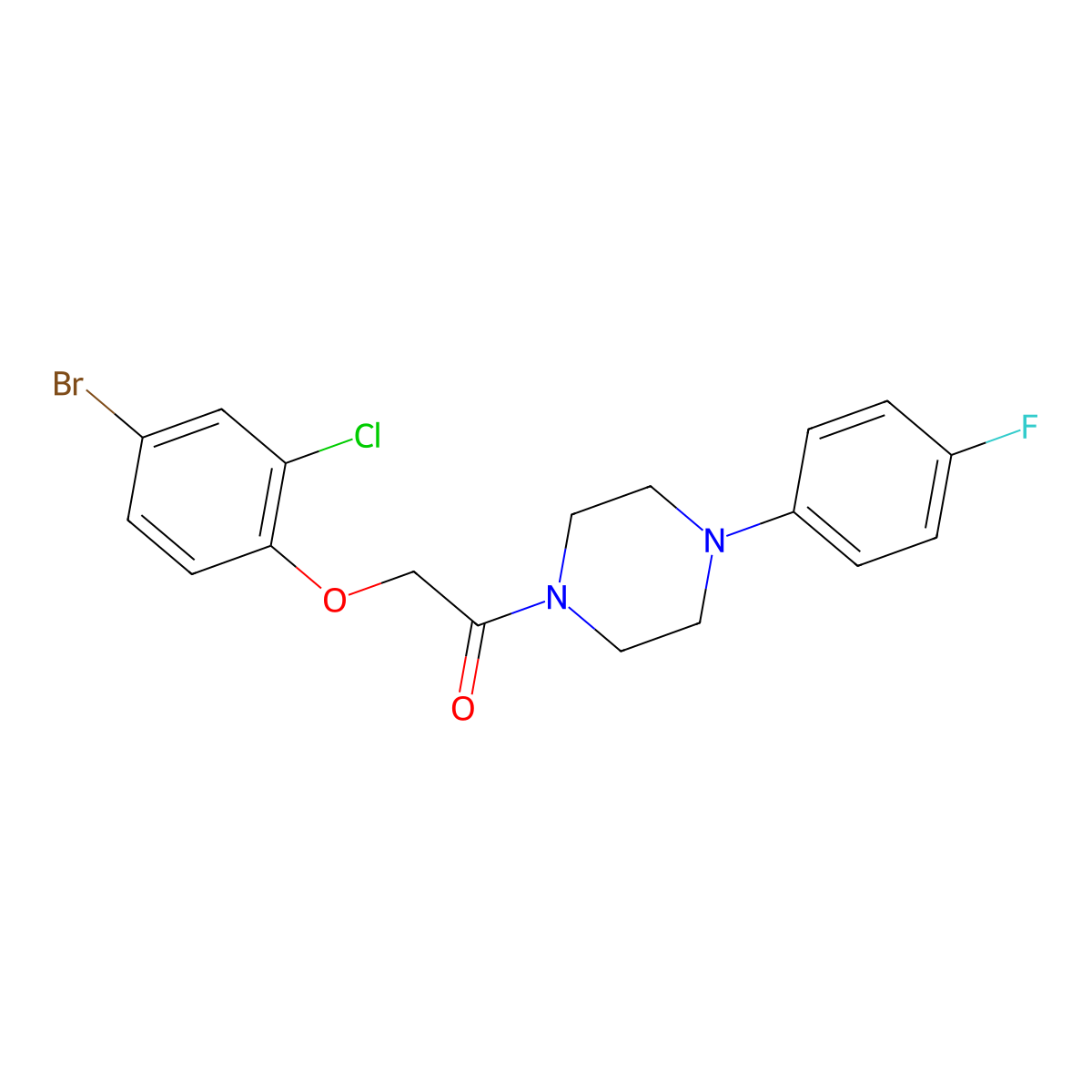 2-(4-Bromo-2-chlorophenoxy)-1-[4-(4-fluorophenyl)piperazin-1-yl]ethanone molecular structure, CAS 462084-96-4