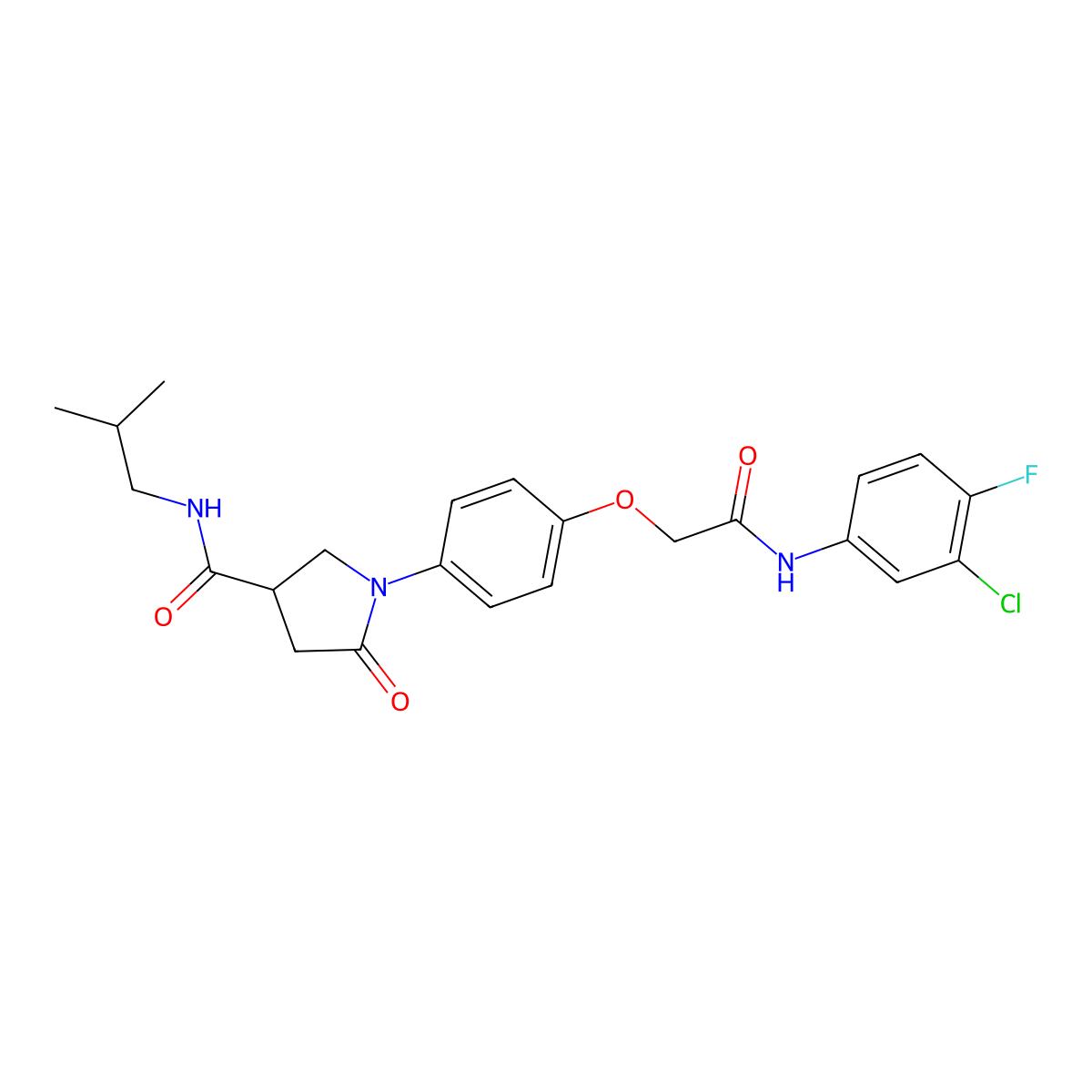 1-(4-{2-[(3-chloro-4-fluorophenyl)amino]-2-oxoethoxy}phenyl)-N-(2-methylpropyl)-5-oxopyrrolidine-3-carboxamide molecular structure, CAS 462085-16-1