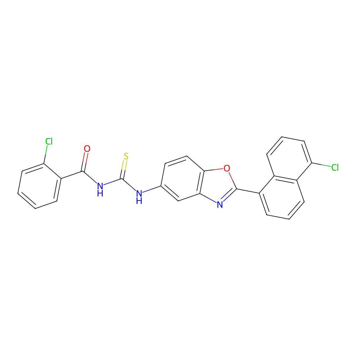 2-chloro-N-[[2-(5-chloronaphthalen-1-yl)-1,3-benzoxazol-5-yl]carbamothioyl]benzamide molecular structure, CAS 462085-92-3