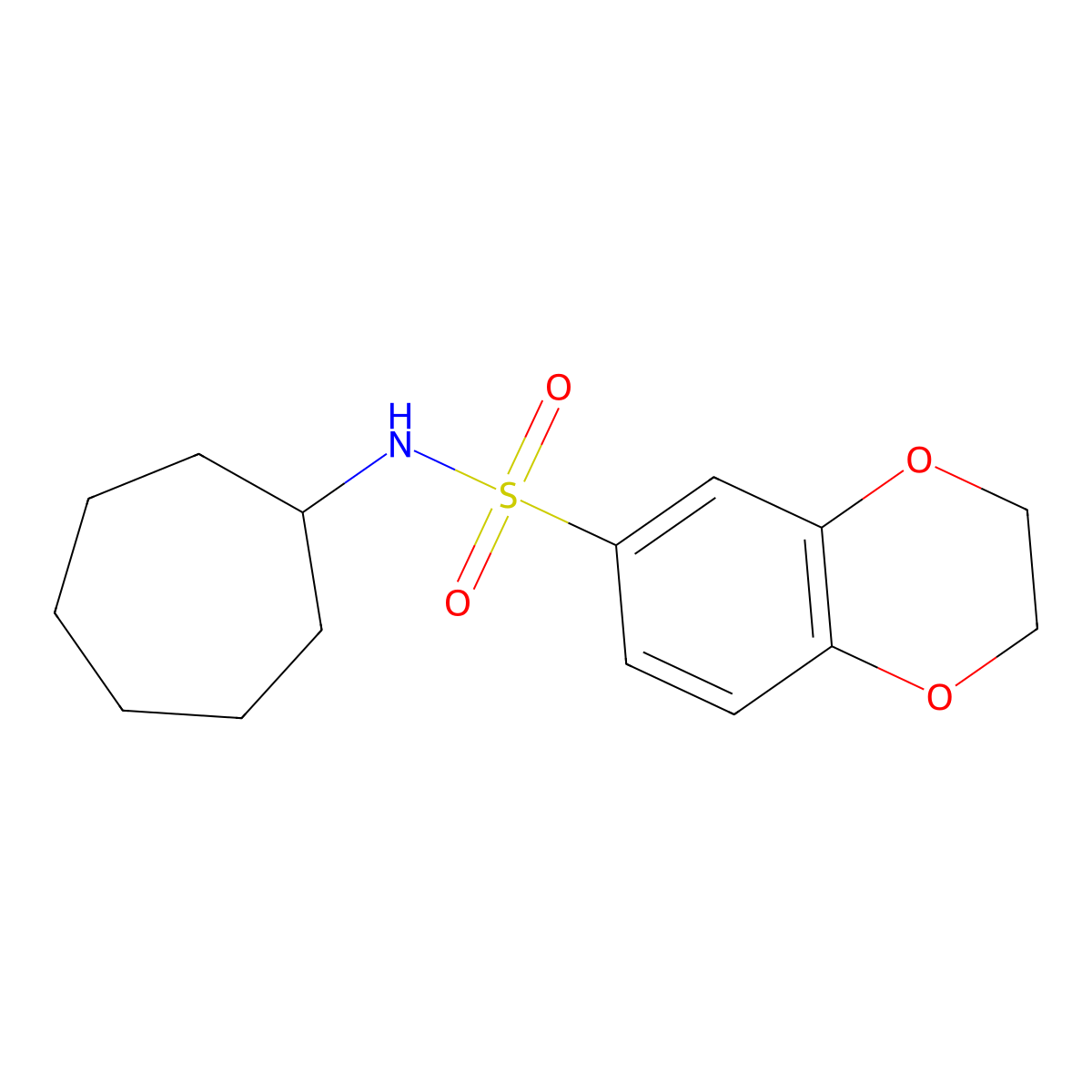 N-cycloheptyl-2,3-dihydro-1,4-benzodioxine-6-sulfonamide molecular structure, CAS 462085-99-0