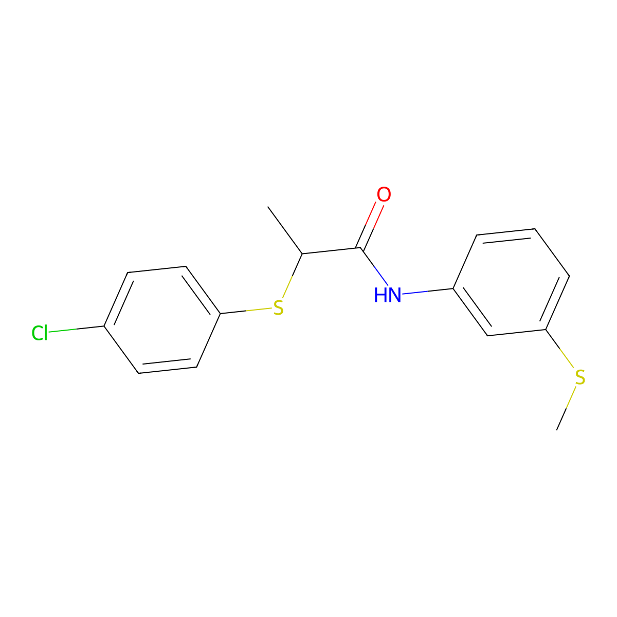 2-(4-chlorophenyl)sulfanyl-N-(3-methylsulfanylphenyl)propanamide molecular structure, CAS 462087-16-7