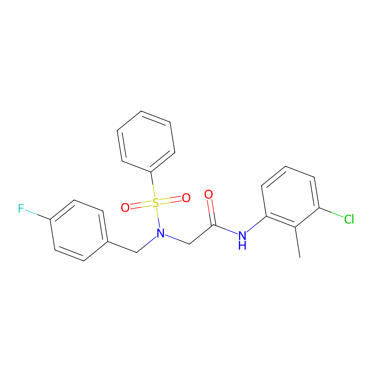 2-[benzenesulfonyl-[(4-fluorophenyl)methyl]amino]-N-(3-chloro-2-methylphenyl)acetamide molecular structure, CAS 462087-59-8