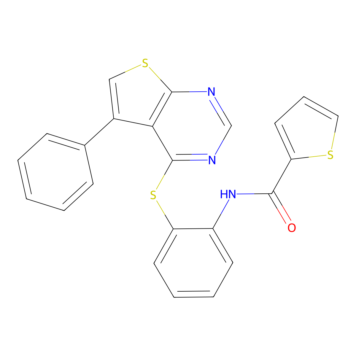 N-[2-(5-phenylthieno[2,3-d]pyrimidin-4-yl)sulfanylphenyl]thiophene-2-carboxamide molecular structure, CAS 462087-90-7