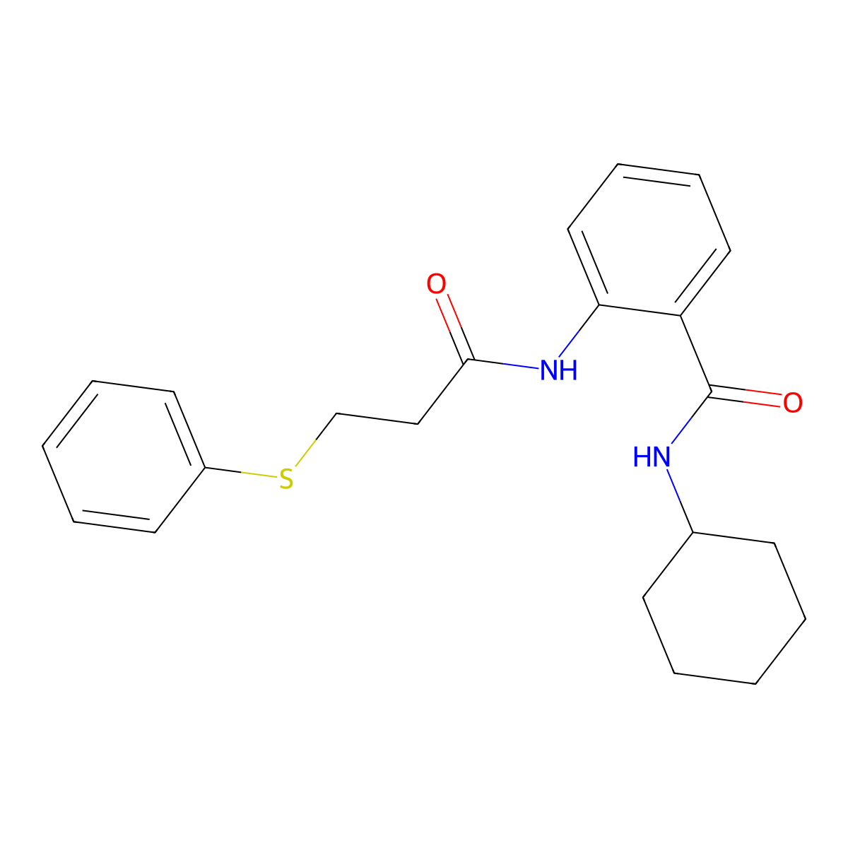 N-cyclohexyl-2-(3-phenylsulfanylpropanoylamino)benzamide molecular structure, CAS 462088-97-7