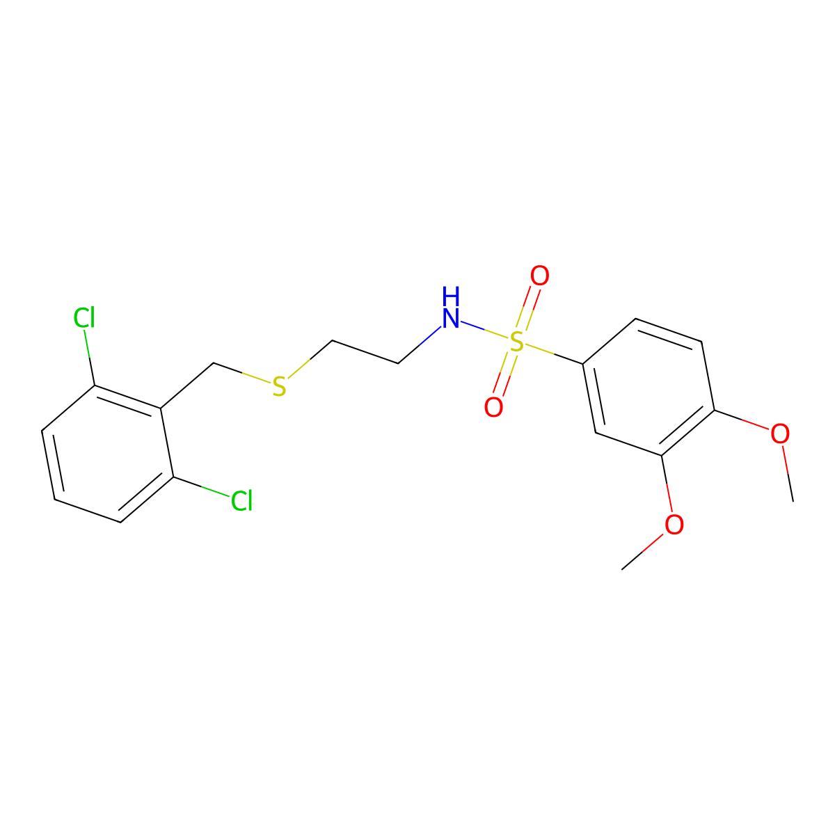 N-{2-[(2,6-dichlorobenzyl)sulfanyl]ethyl}-3,4-dimethoxybenzenesulfonamide molecular structure, CAS 462089-24-3