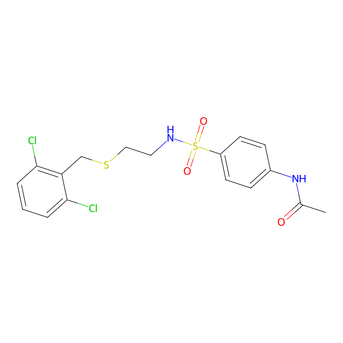 N-[4-[2-[(2,6-dichlorophenyl)methylsulfanyl]ethylsulfamoyl]phenyl]acetamide molecular structure, CAS 462089-95-8